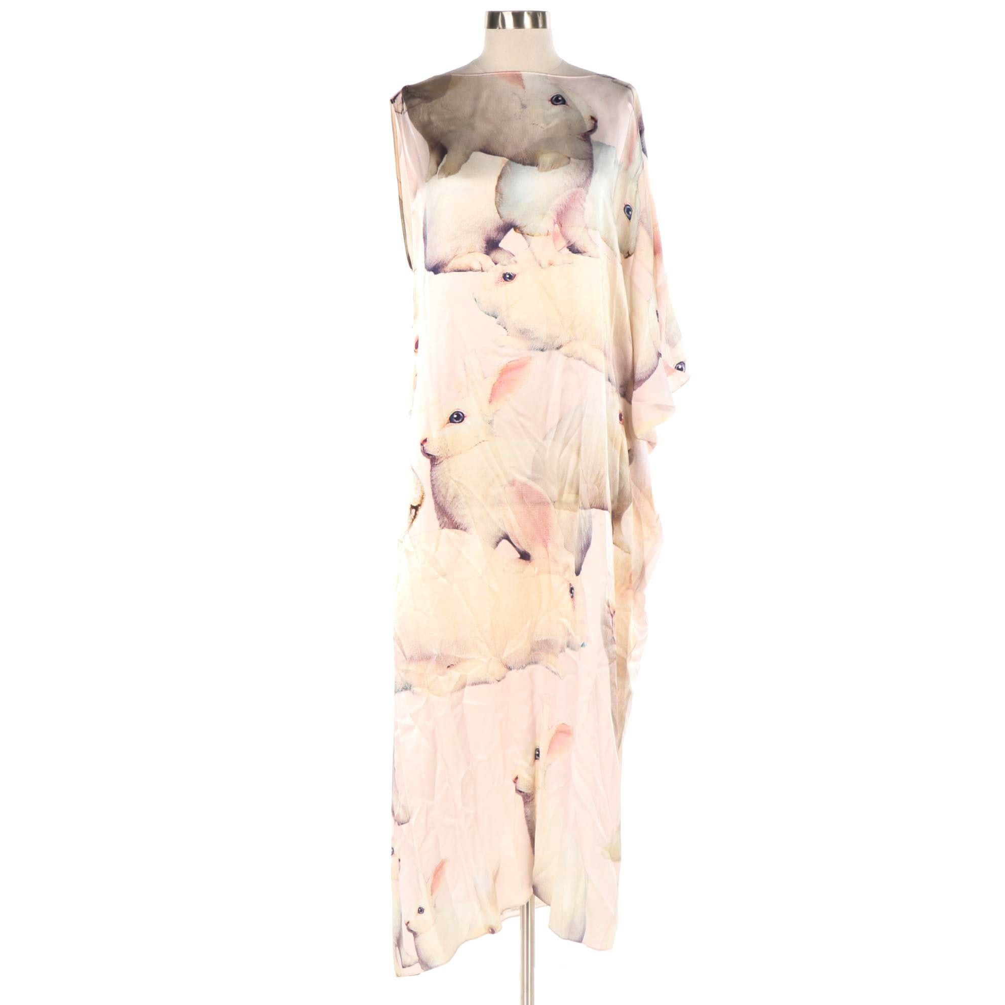 Moschino Cheap and Chic Rabbit Print Silk One Shoulder Dress