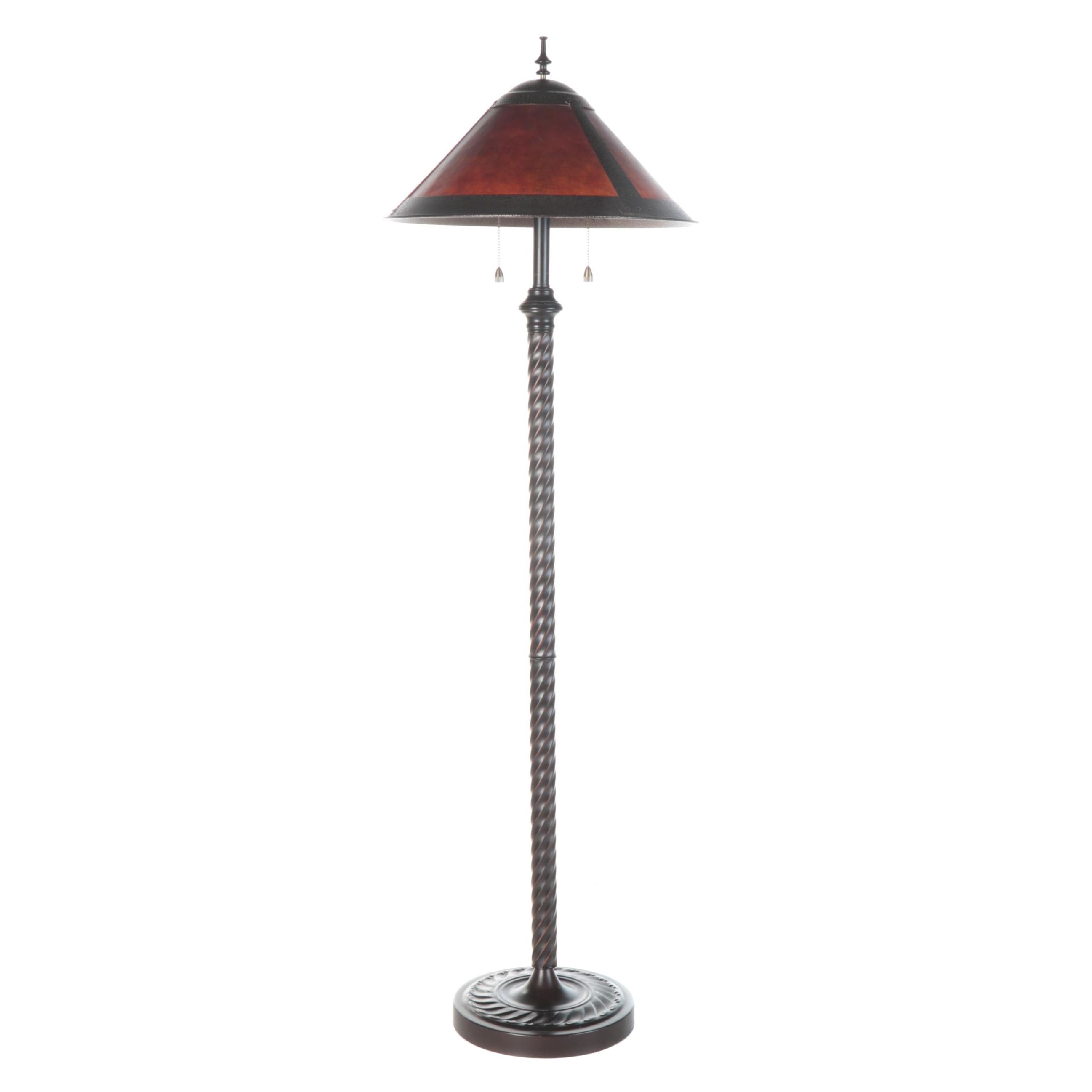 Oil Rubbed Bronze Spiral Twist Metal Floor Lamp With Mica Shade, 21st Century