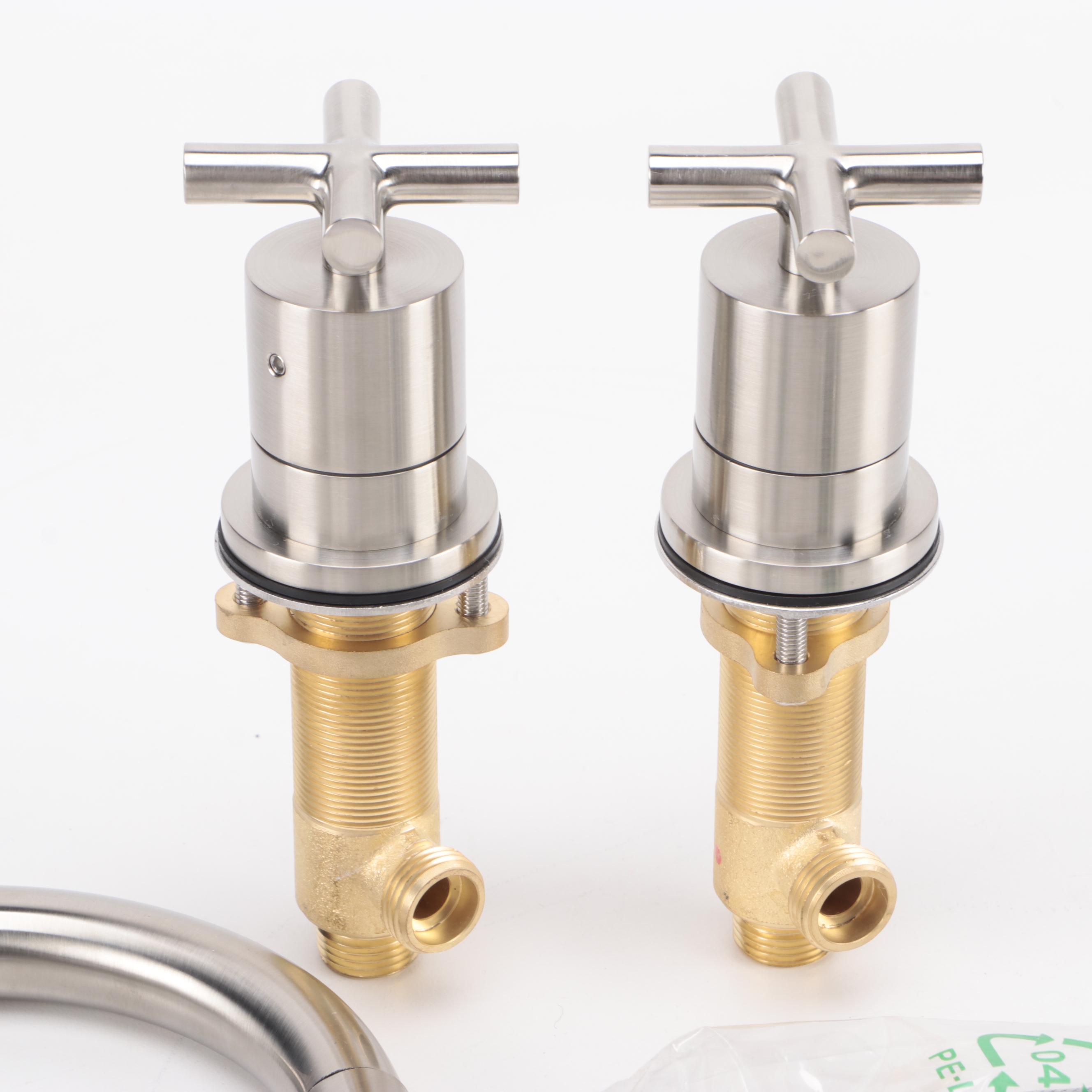 Modernist Brushed Nickel Finish Widespread Bathroom Faucet with Pop-Up Drain