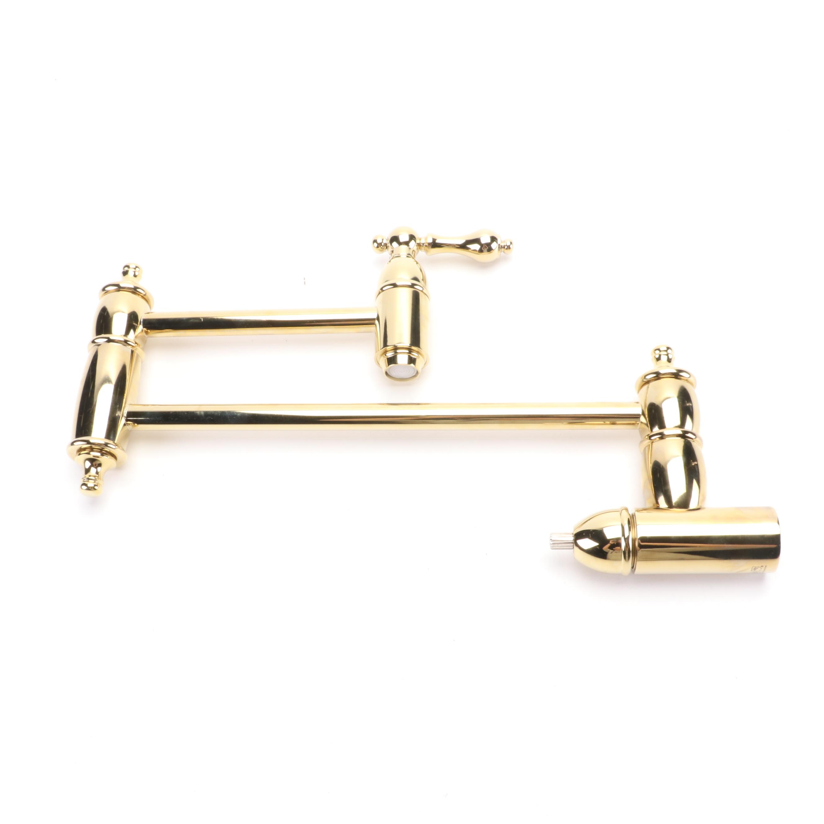 Polished Brass Kitchen Pull Down Faucet, Wall Mount Pot Filler and Sink Strainer