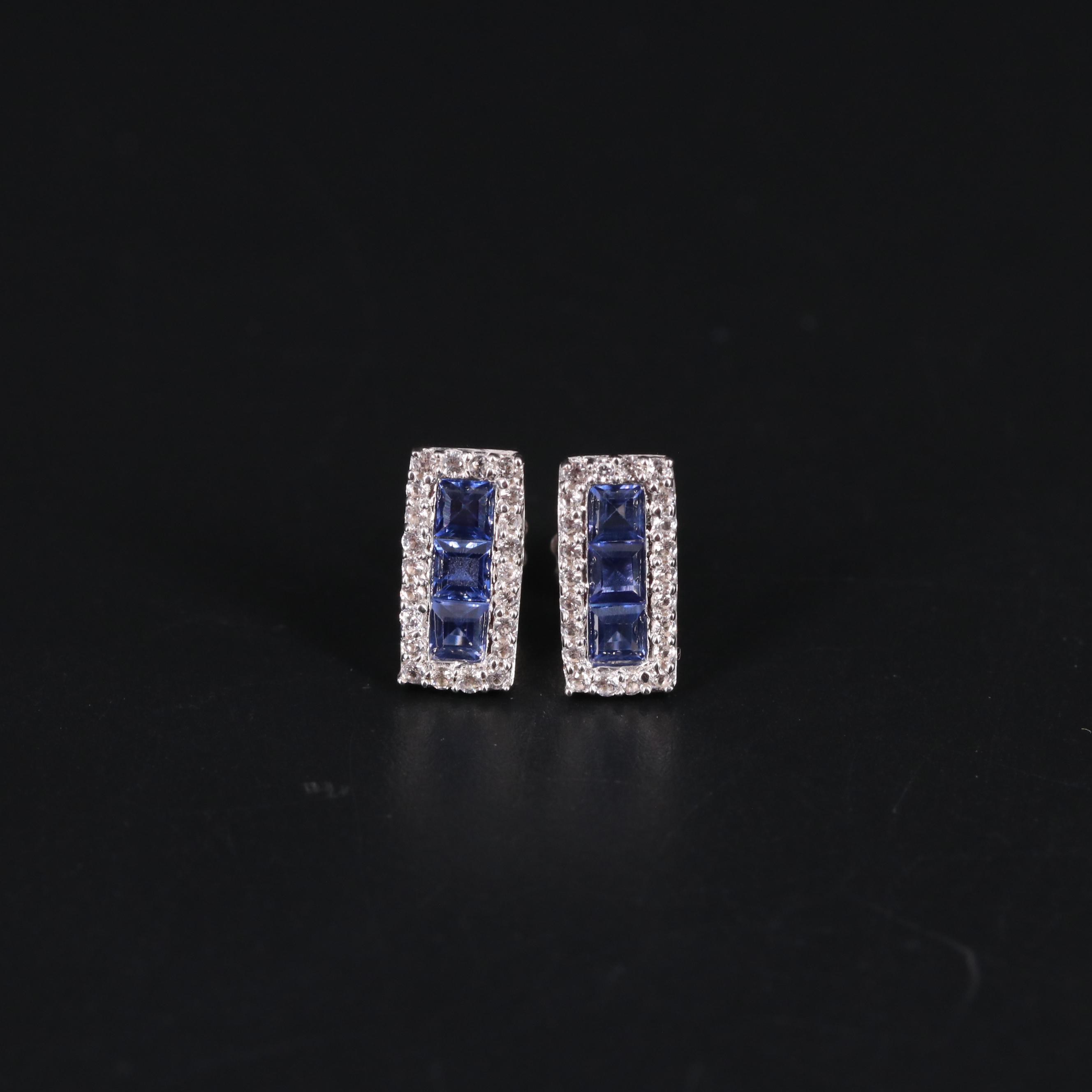 Sterling Silver Sapphire Bar Earrings