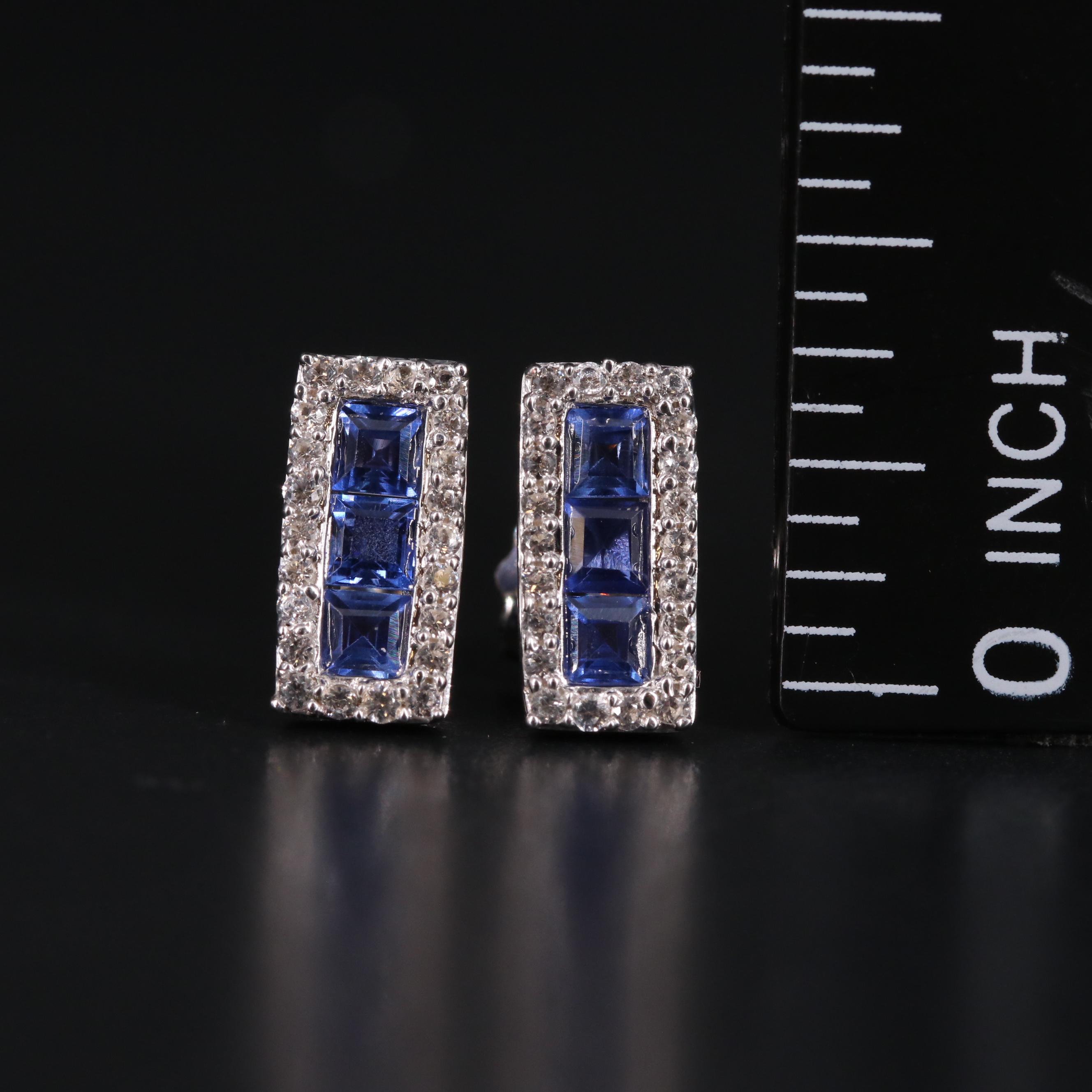 Sterling Silver Sapphire Bar Earrings