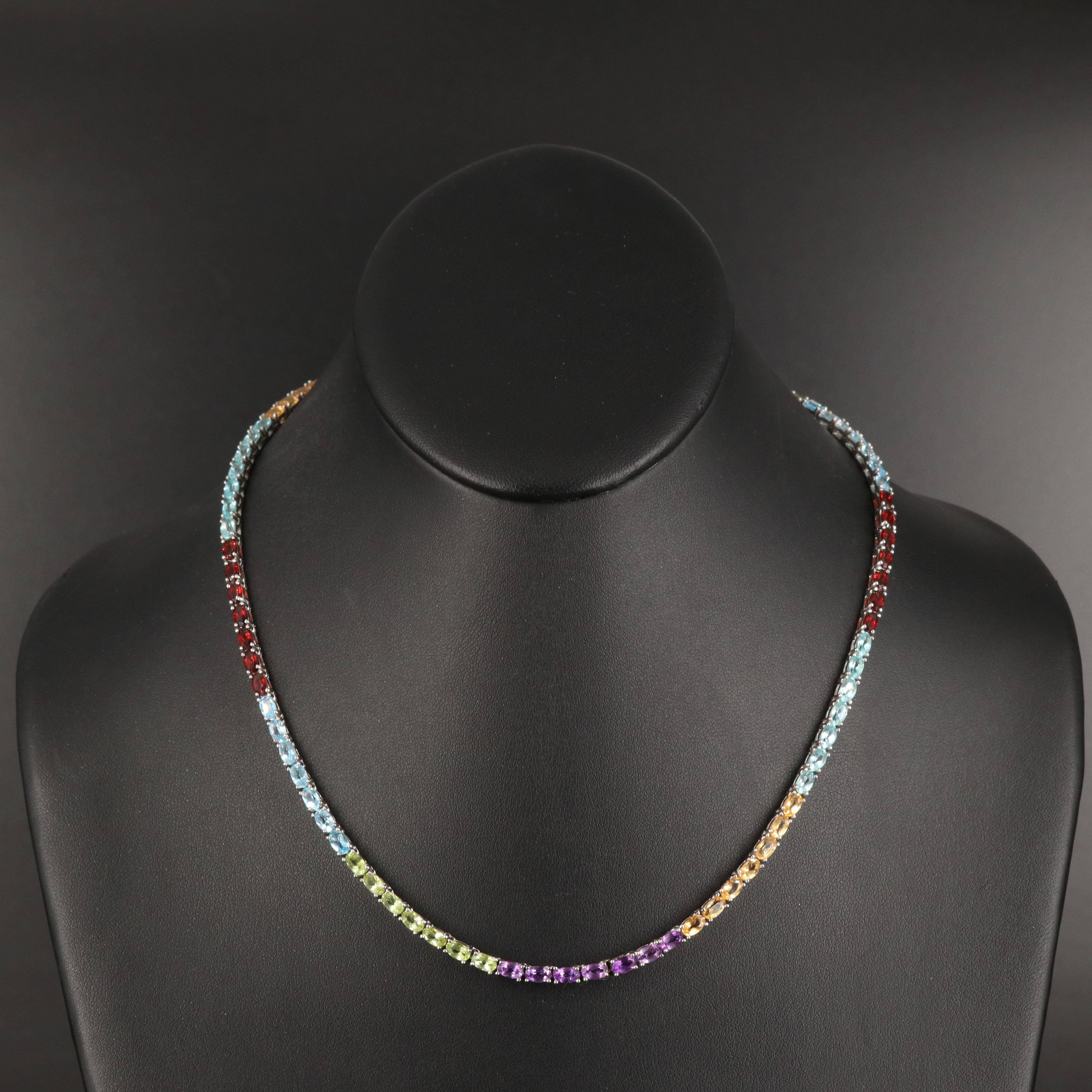 Amethyst, Apatite and Citrine Rainbow Rivière Necklace in Sterling