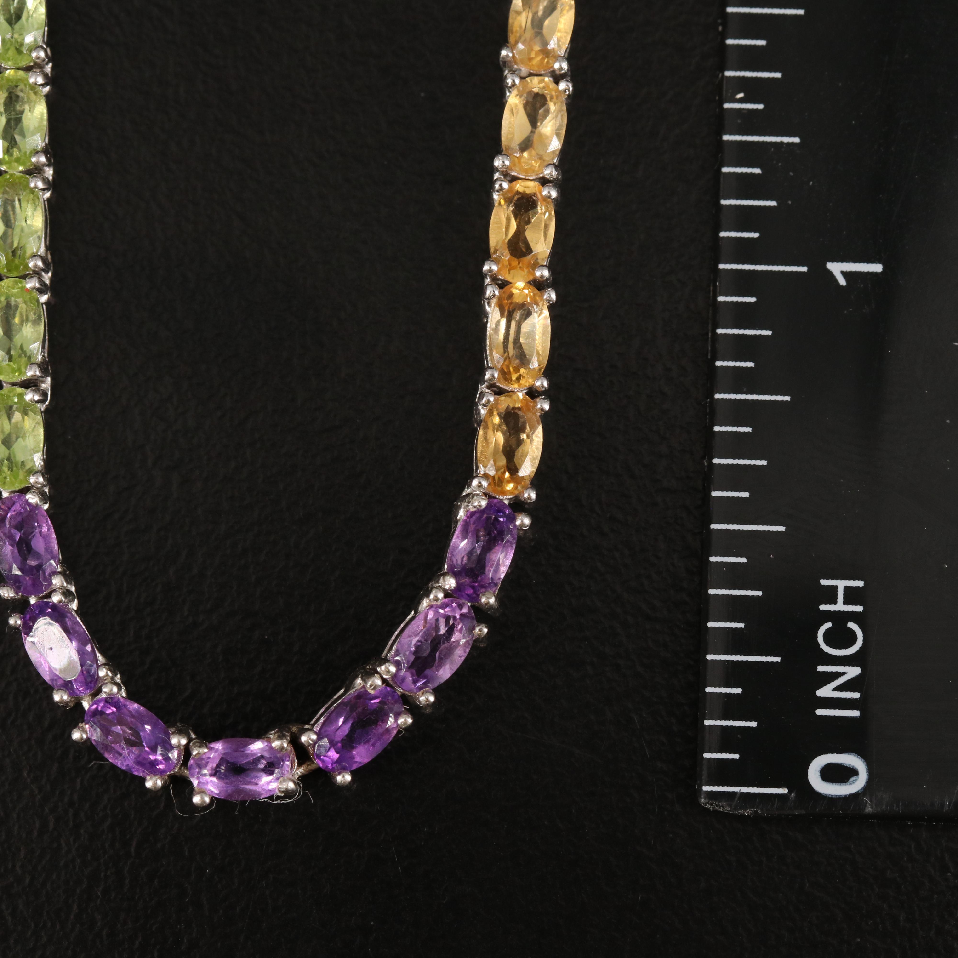 Amethyst, Apatite and Citrine Rainbow Rivière Necklace in Sterling