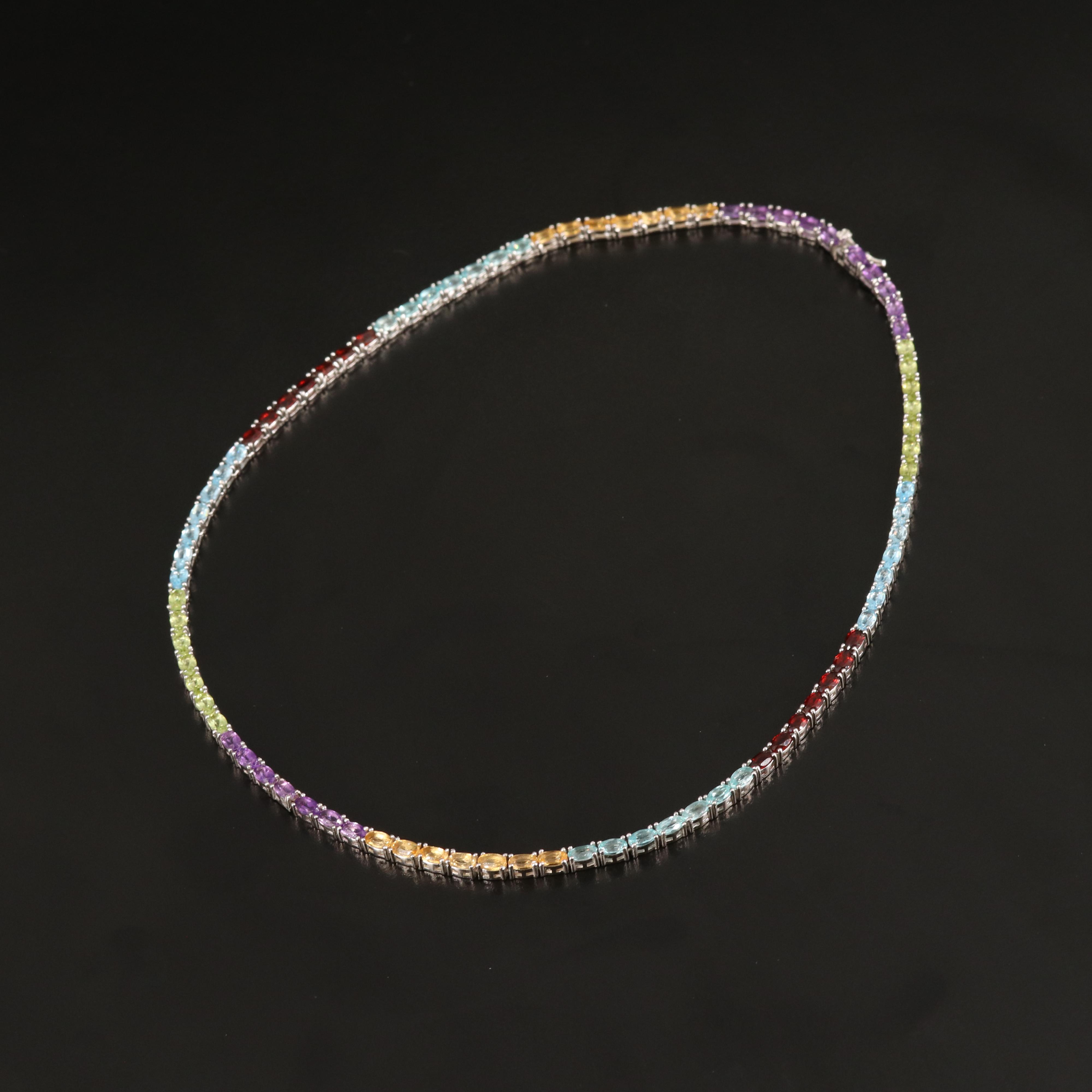 Amethyst, Apatite and Citrine Rainbow Rivière Necklace in Sterling