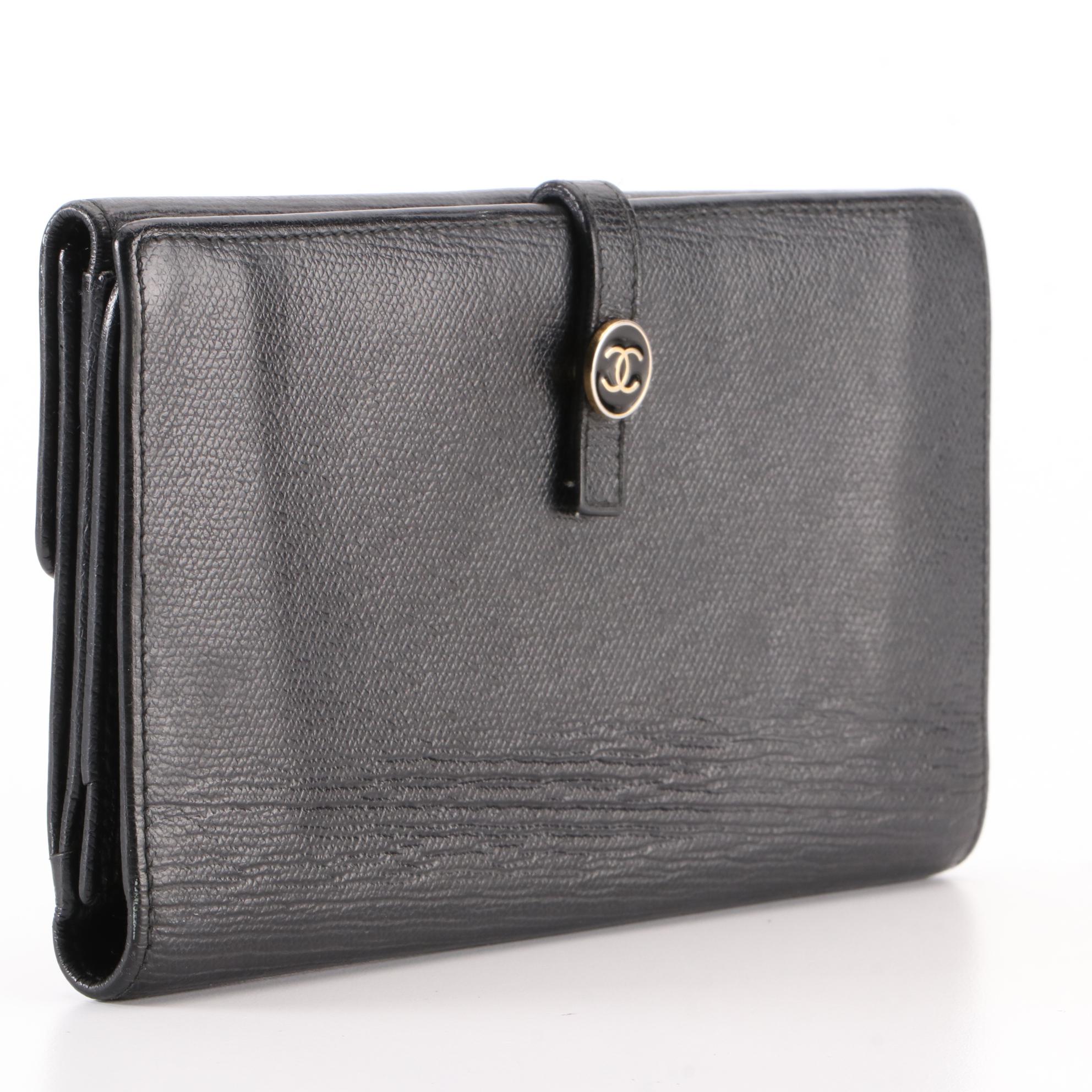 Chanel Long Wallet in Black Cross Grain Leather