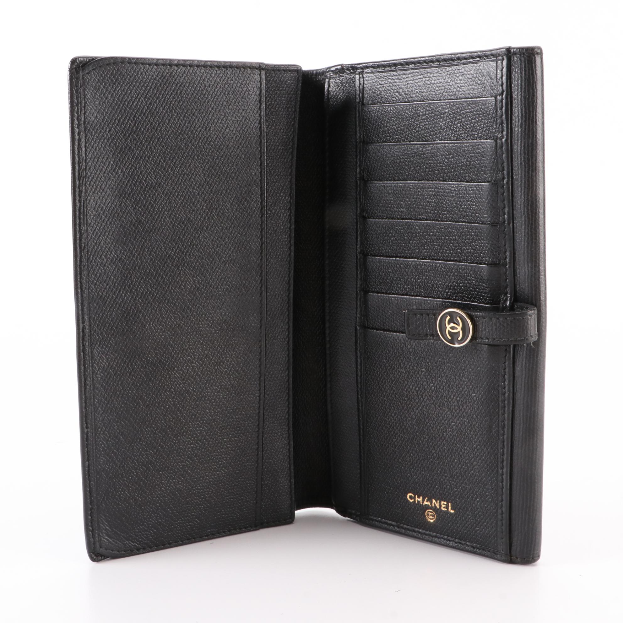 Chanel Long Wallet in Black Cross Grain Leather