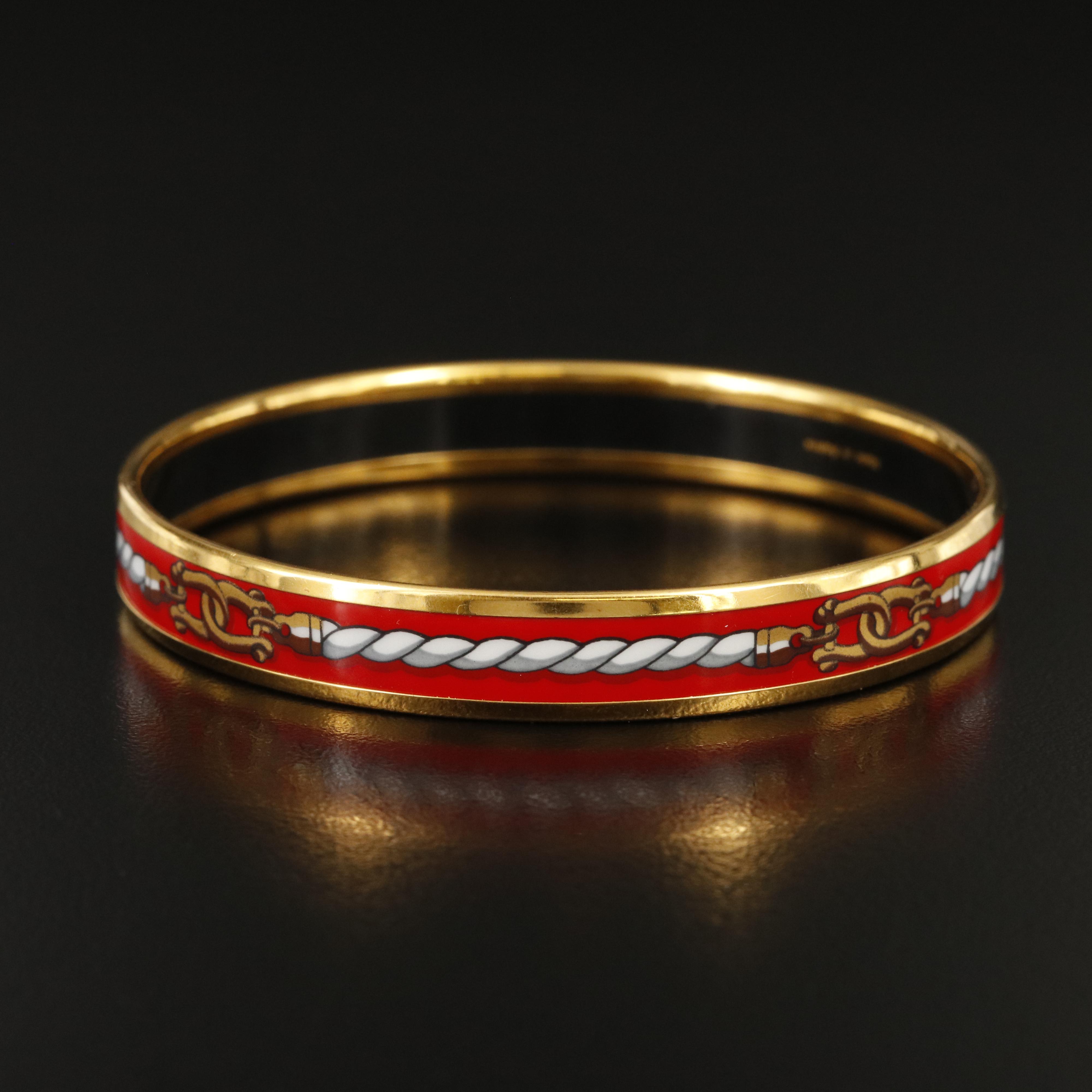 Hermès Enamel Red Rope Style Narrow Bangle