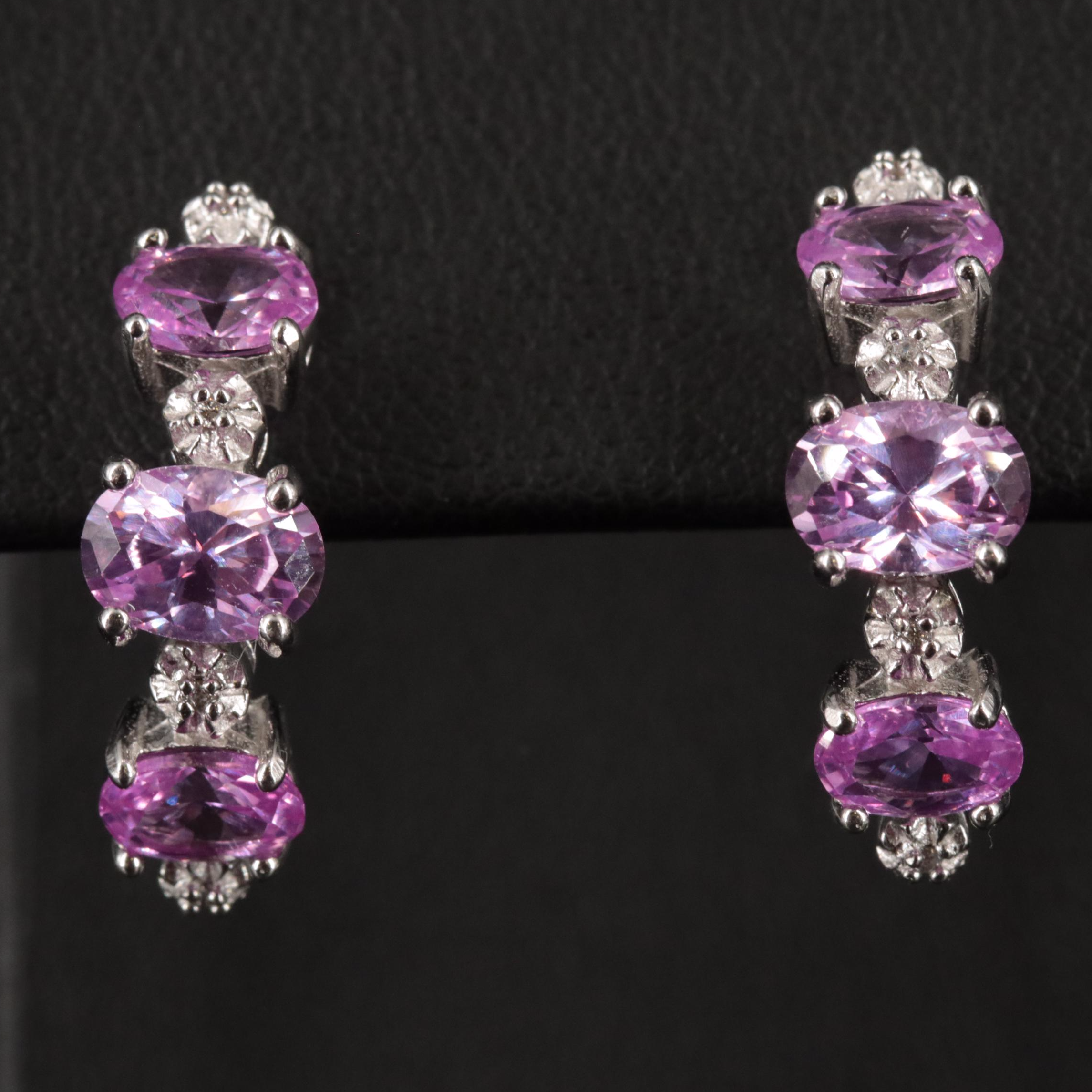 Sterling Silver Sapphire and Cubic Zirconia Earrings