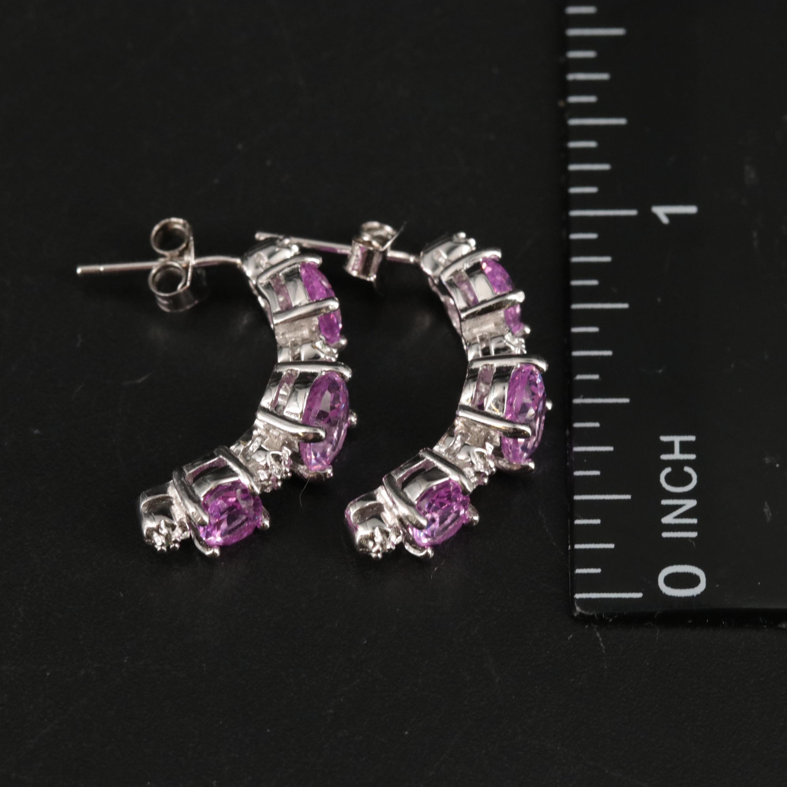 Sterling Silver Sapphire and Cubic Zirconia Earrings