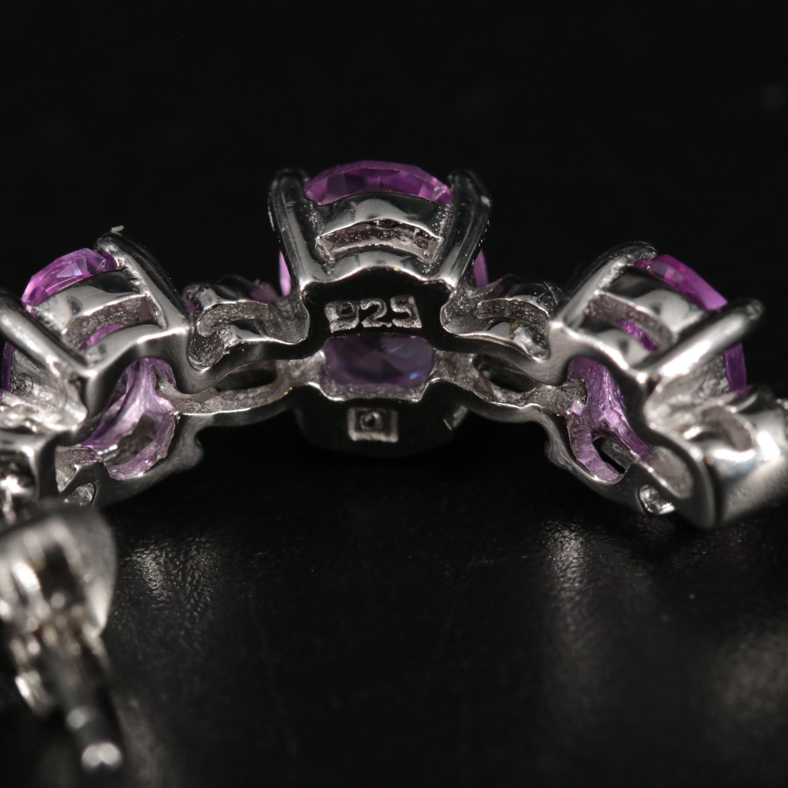 Sterling Silver Sapphire and Cubic Zirconia Earrings