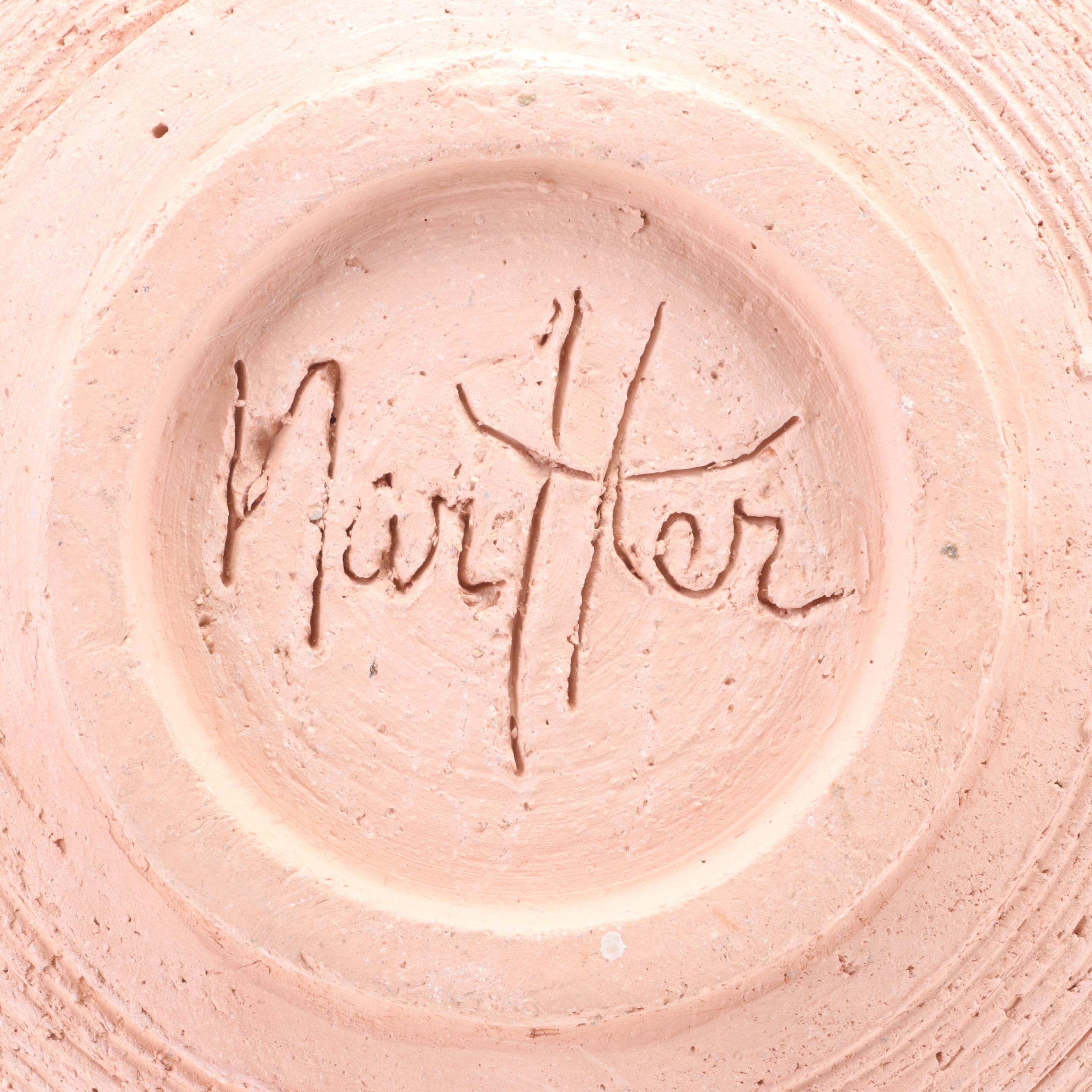 Signed Wheel-Thrown Terracotta Vase with Applied Glazed Floral Detail