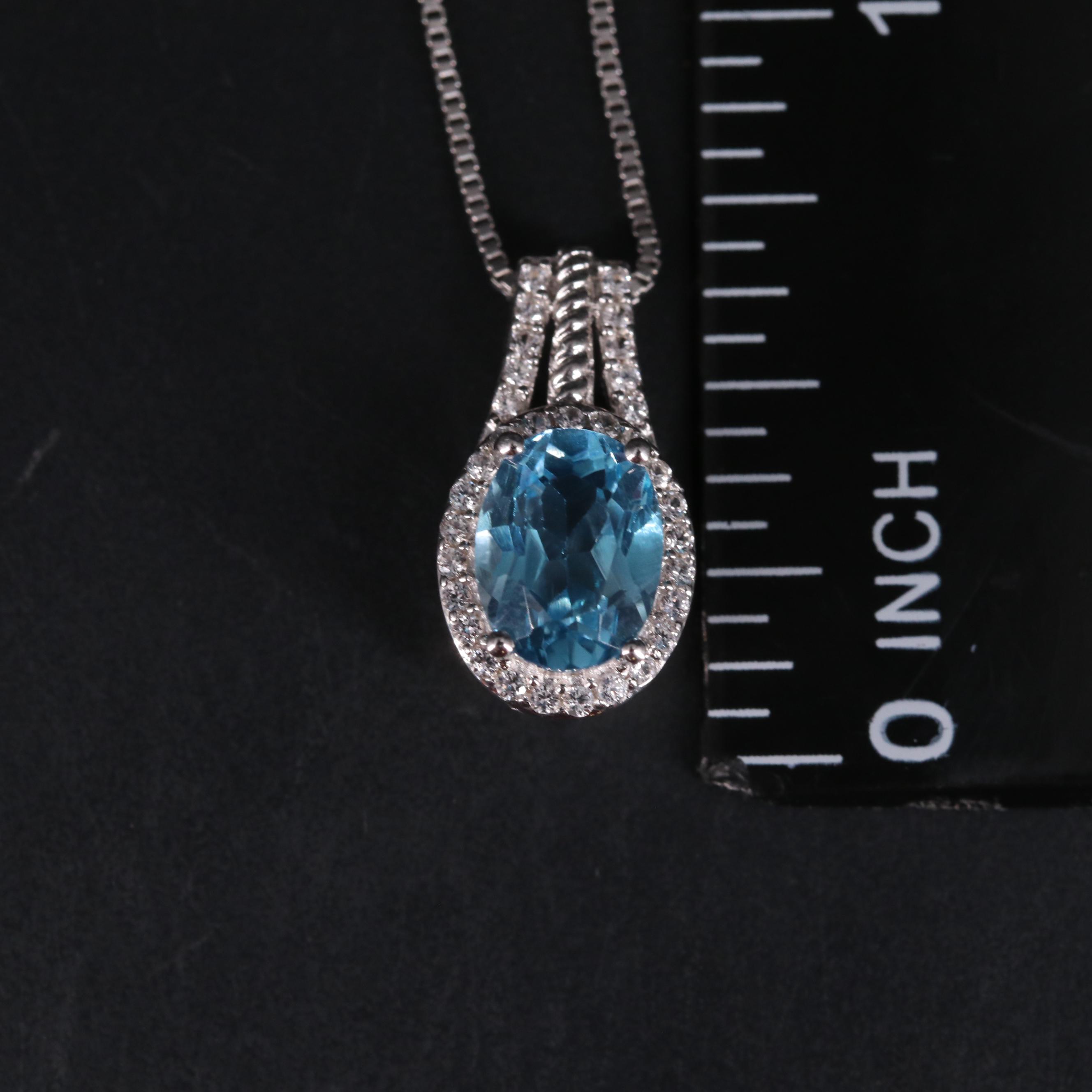 Sterling Silver Topaz and Sapphire Pendant Necklace