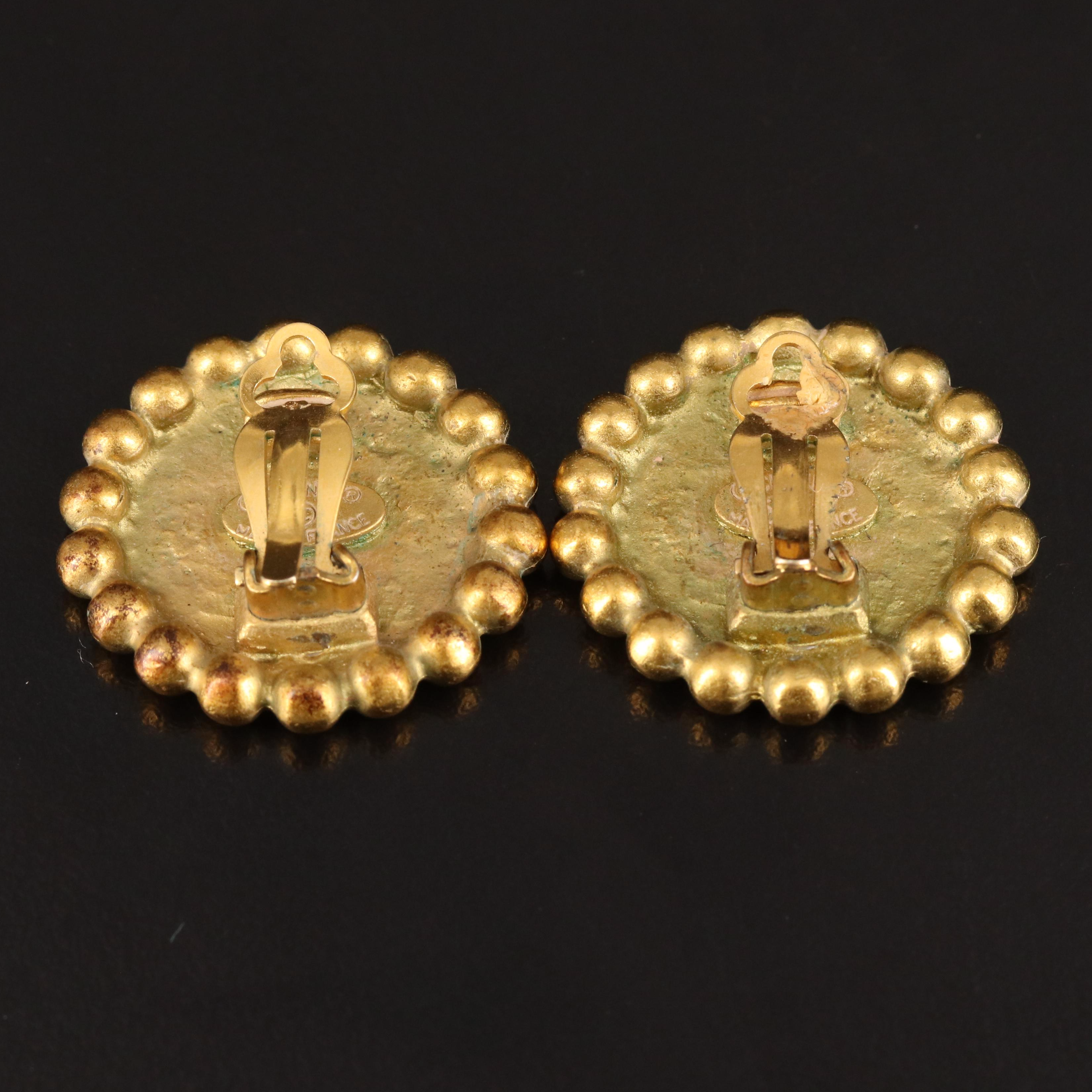 1995 Chanel Round Logo Textured Clip Earrings with Branded Box