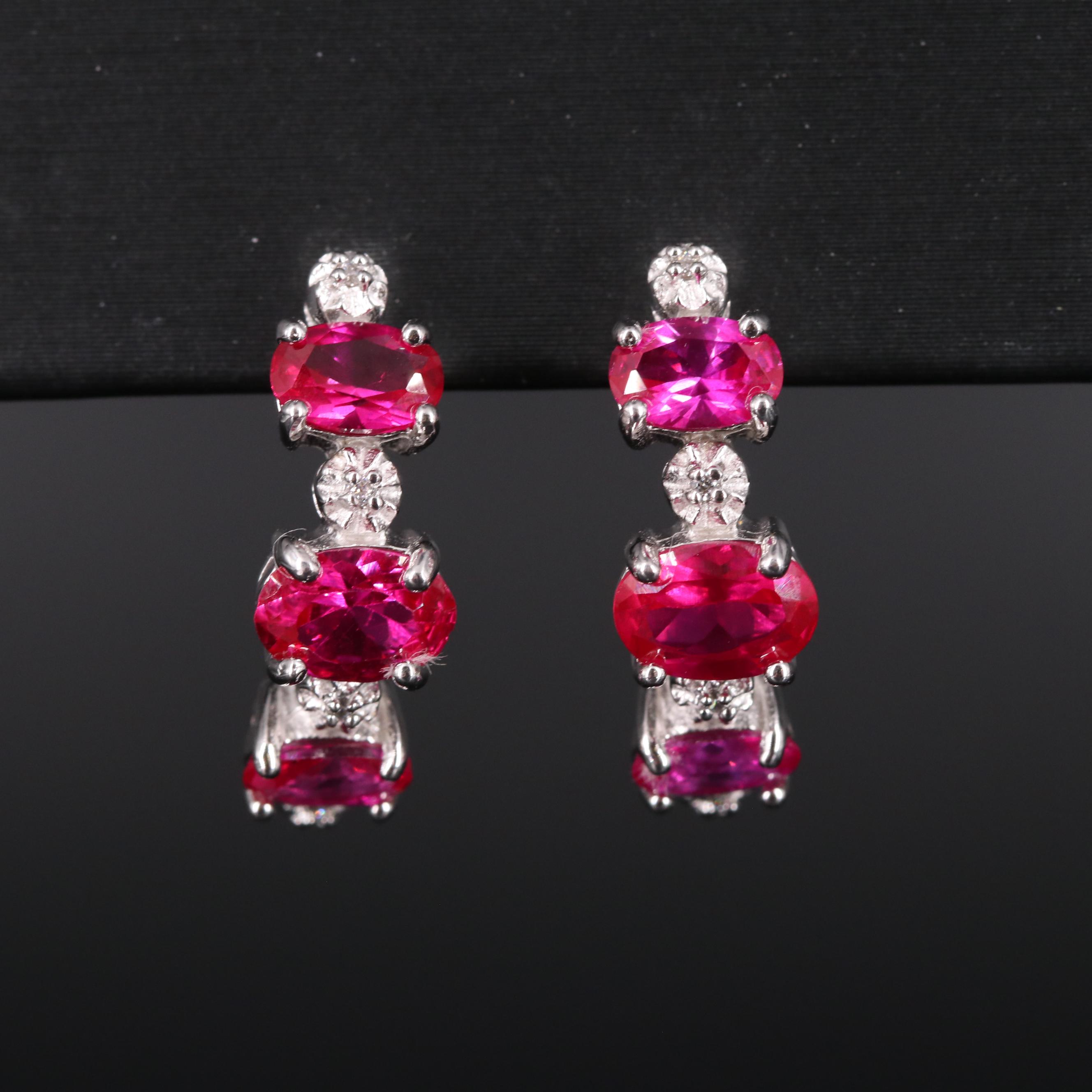 Sterling Silver Ruby and Cubic Zirconia Earrings