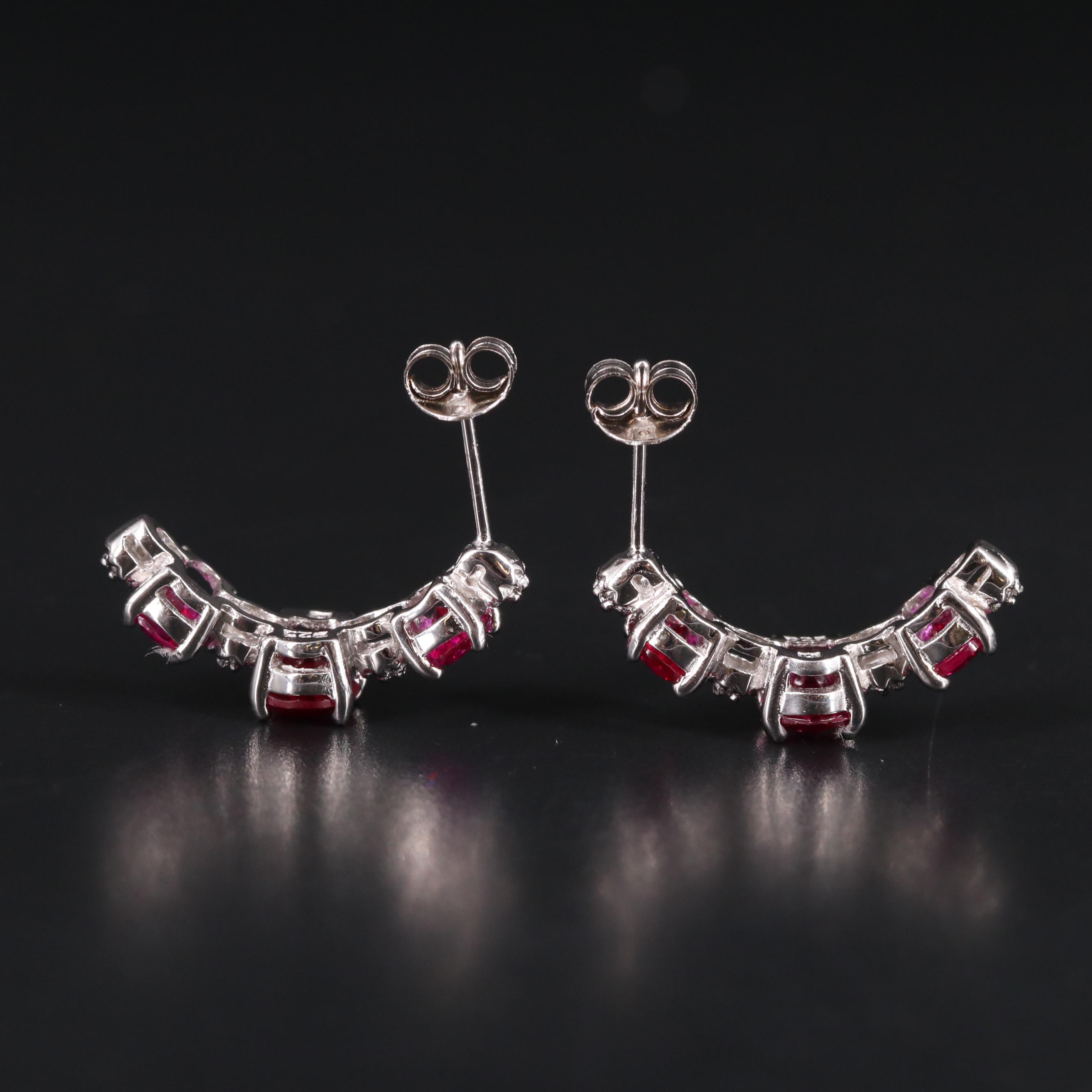 Sterling Silver Ruby and Cubic Zirconia Earrings