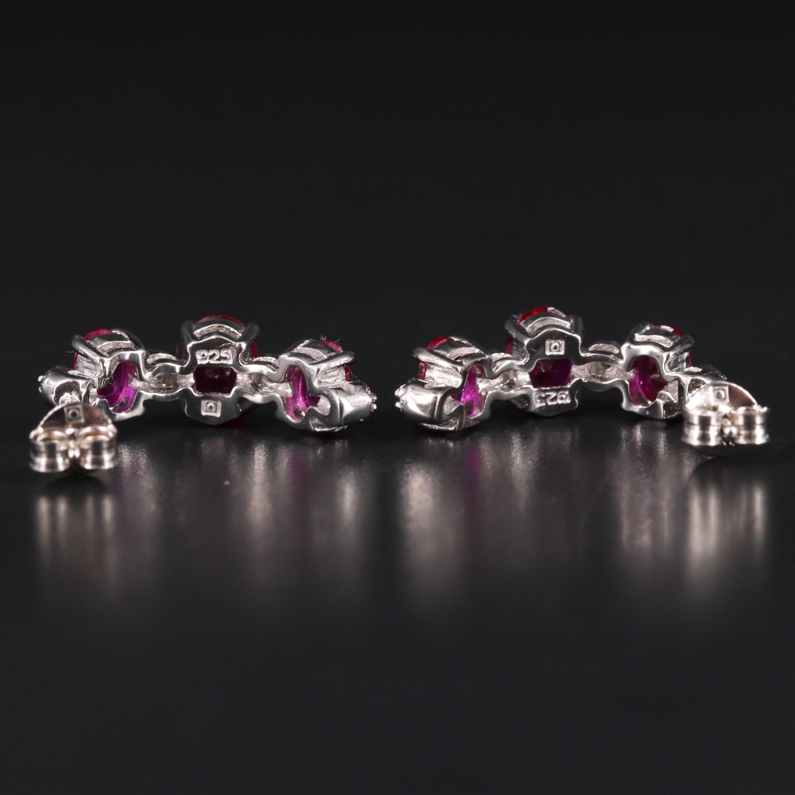 Sterling Silver Ruby and Cubic Zirconia Earrings