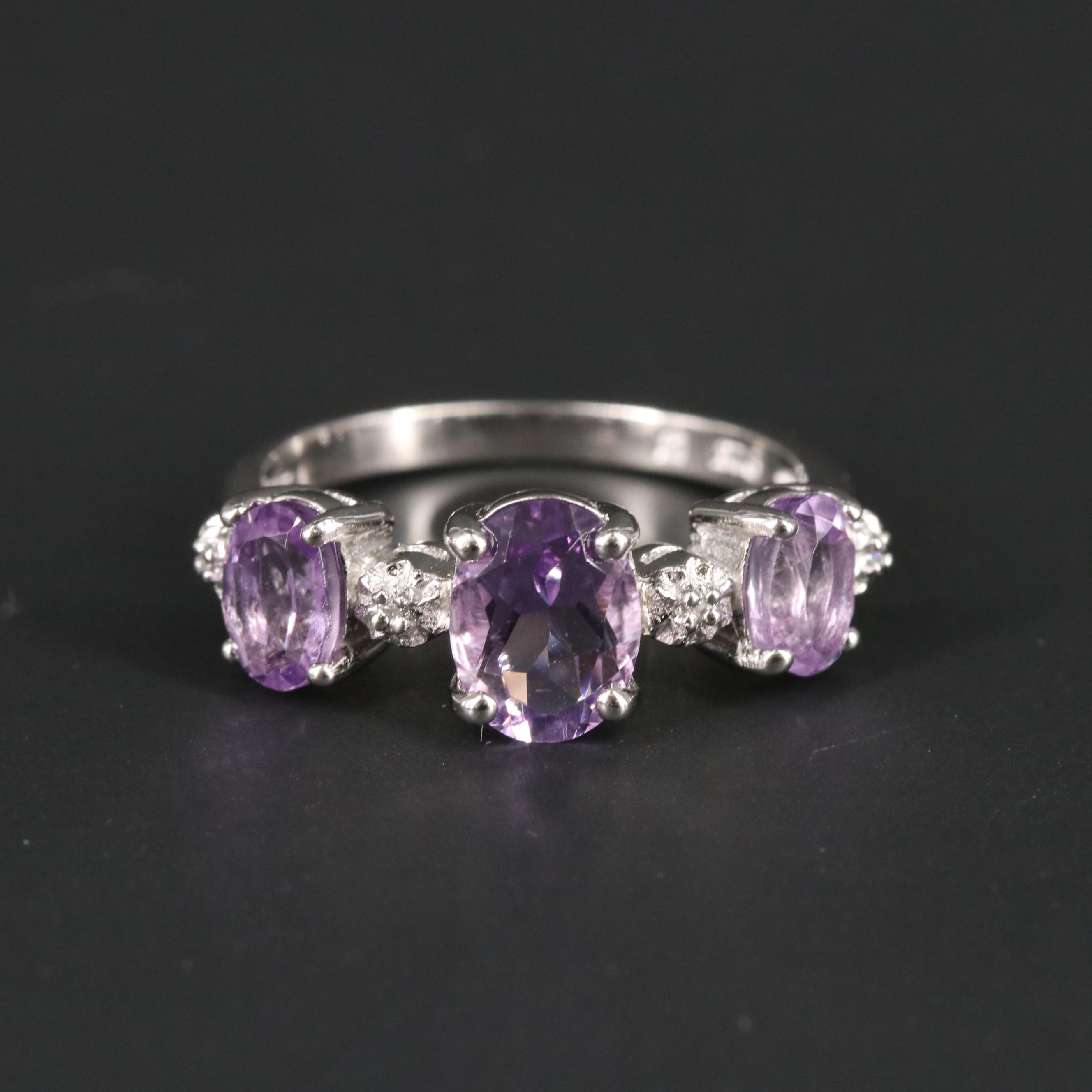 Sterling Silver Amethyst and Cubic Zirconia Ring