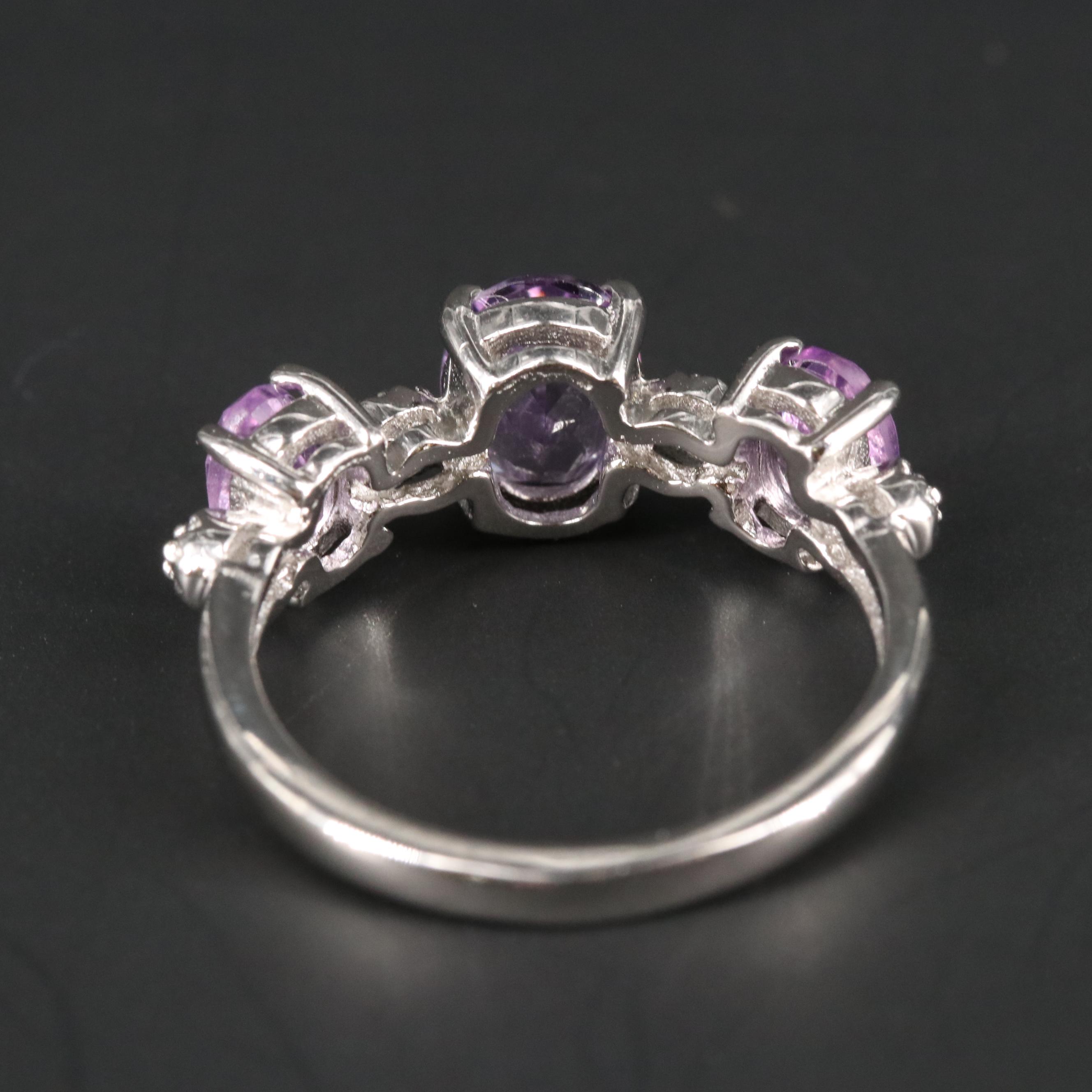 Sterling Silver Amethyst and Cubic Zirconia Ring