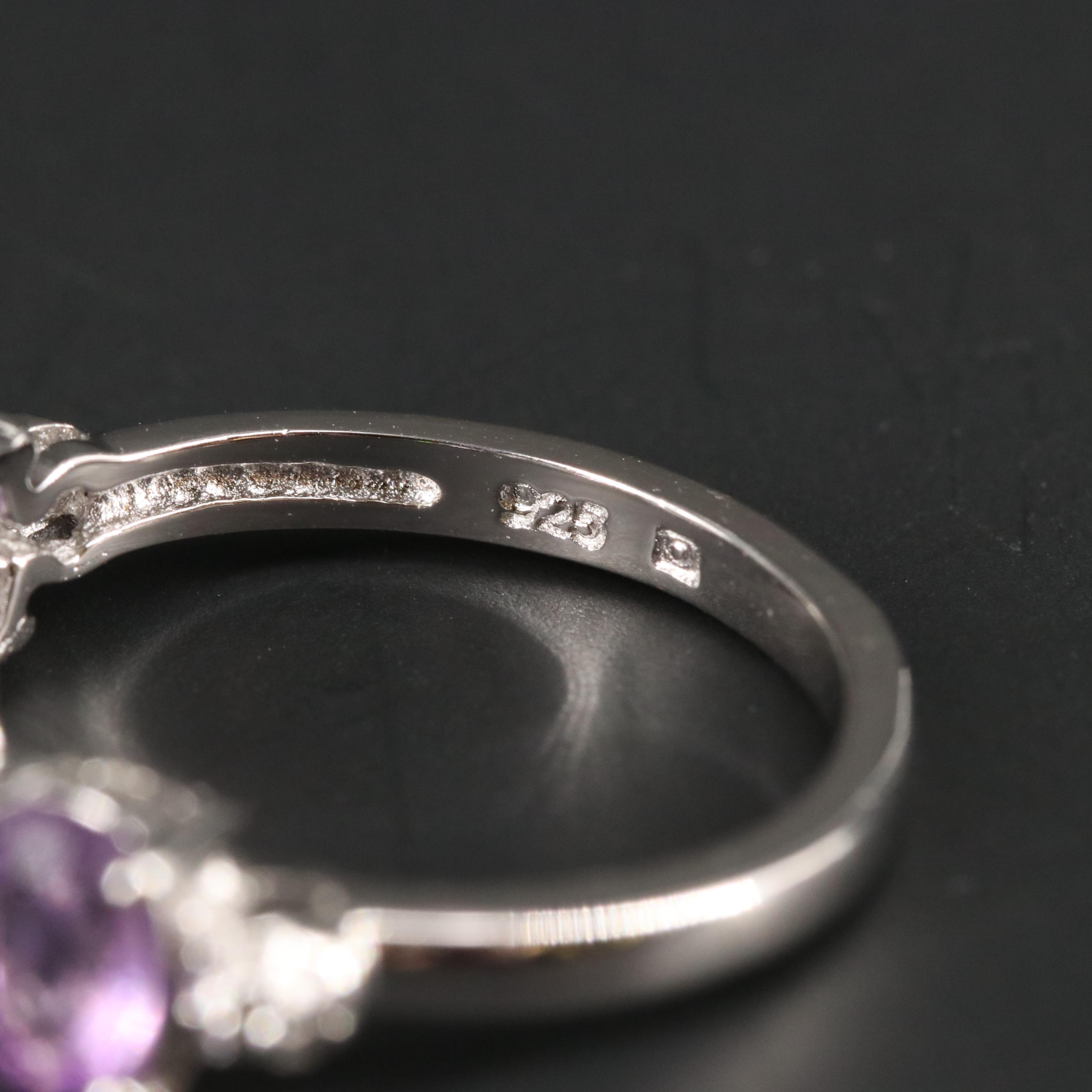 Sterling Silver Amethyst and Cubic Zirconia Ring