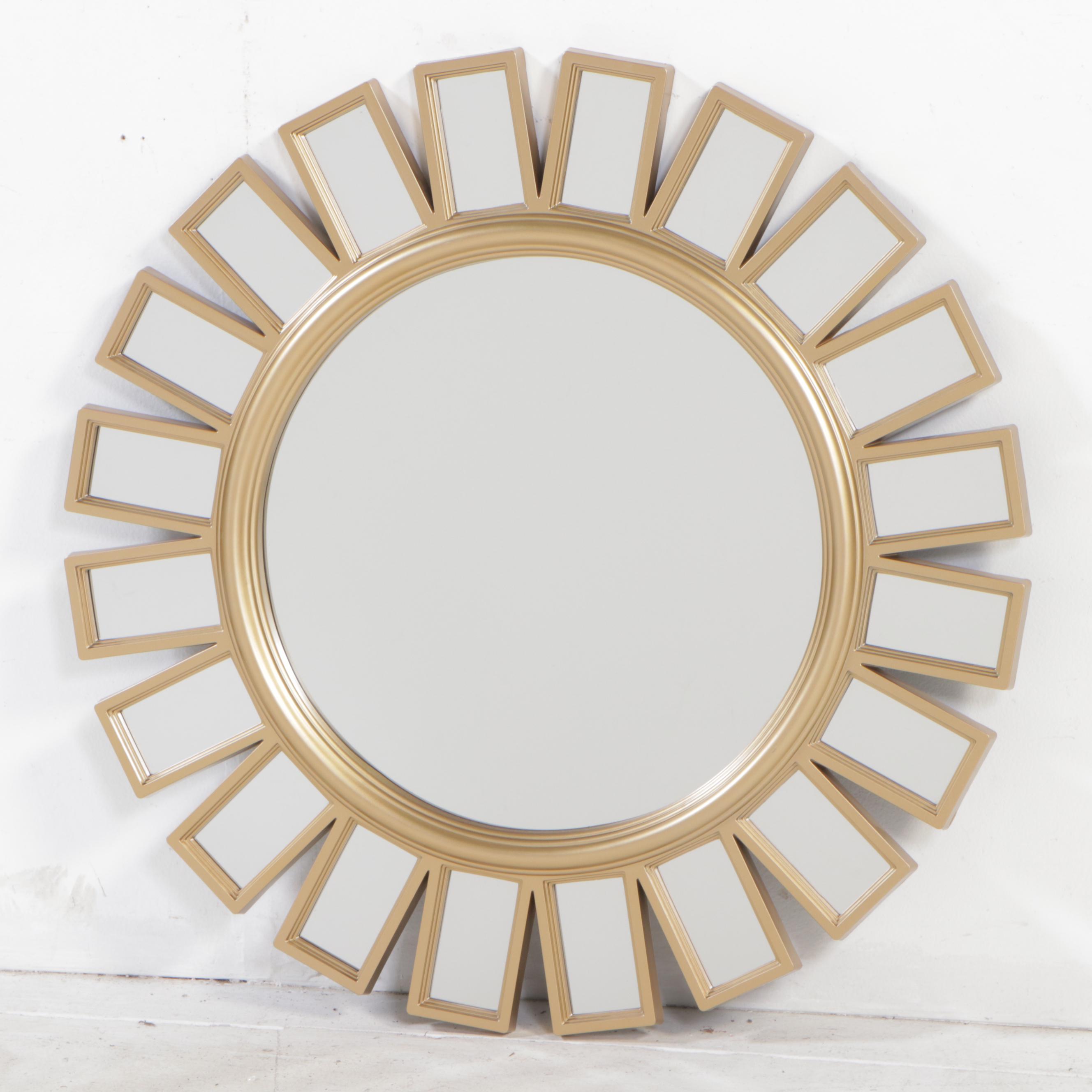 Two Modernist Style Gilt-Decorated and Molded Plastic Sunburst Mirrors