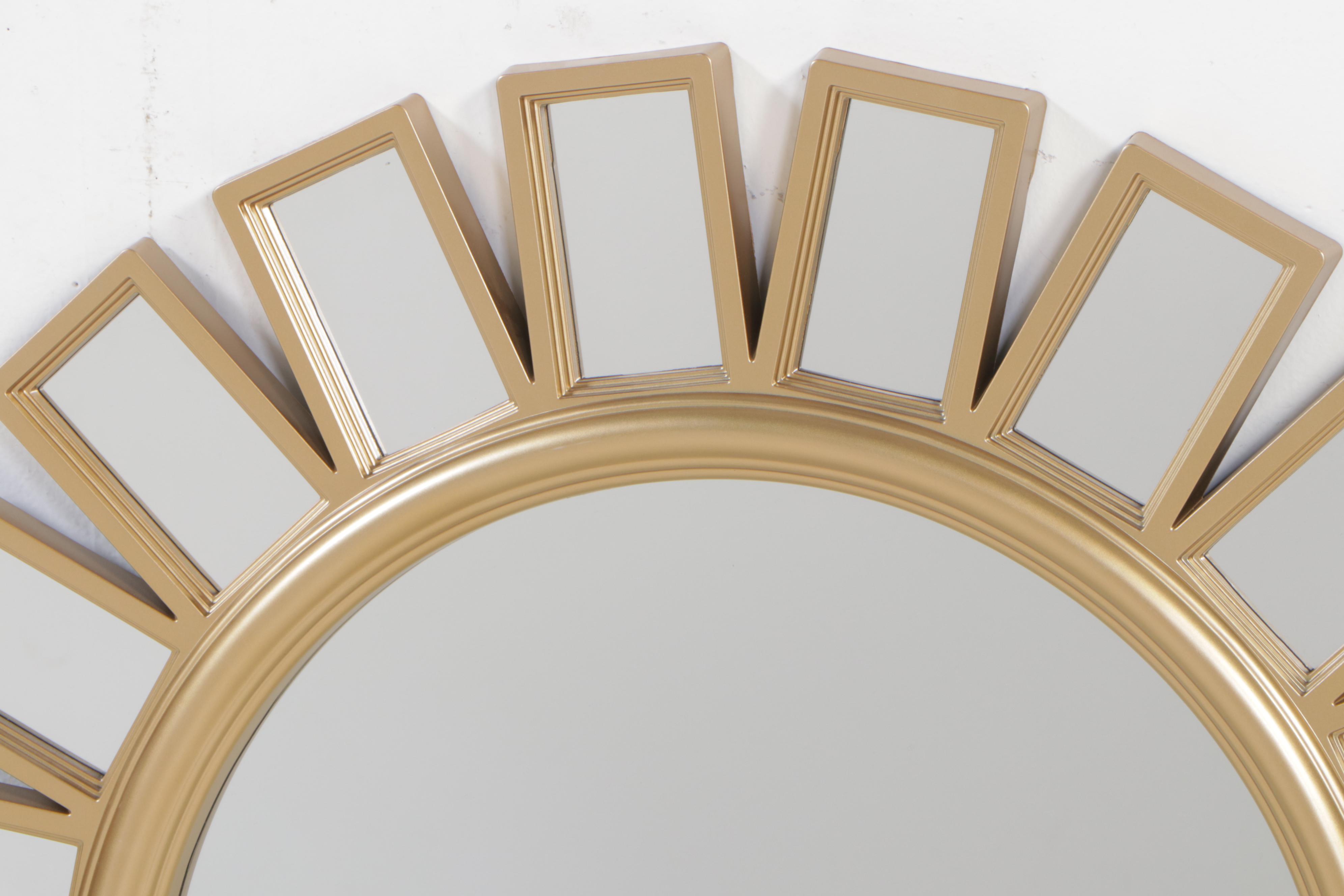 Two Modernist Style Gilt-Decorated and Molded Plastic Sunburst Mirrors