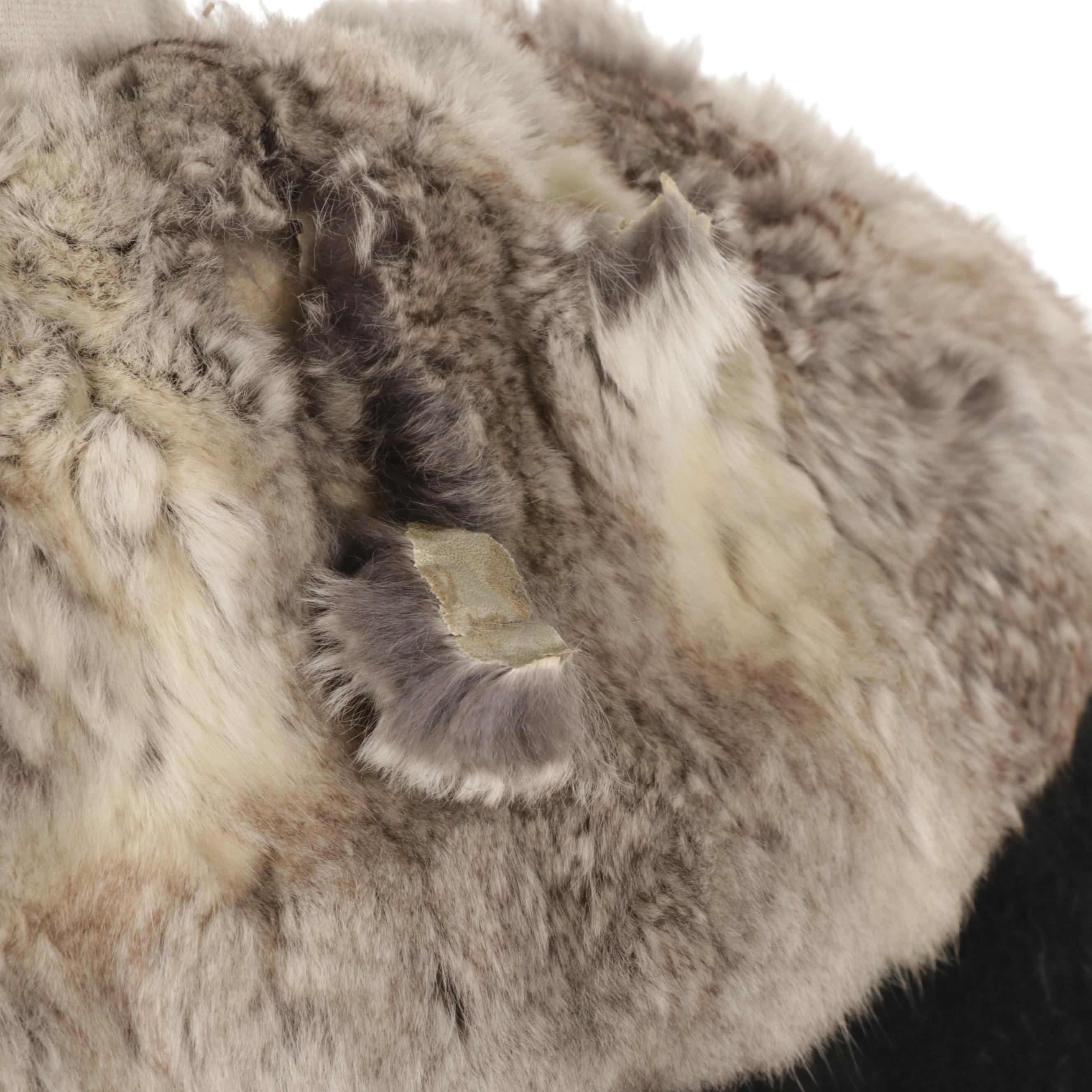 Wool Cropped Sweater with Chinchilla Dyed Rex Rabbit Fur Collar