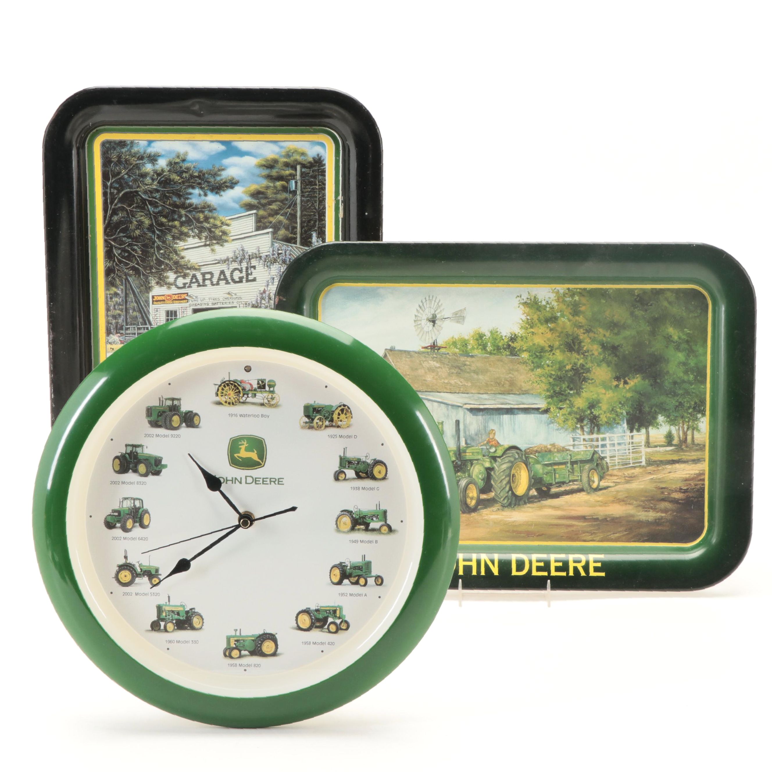 John Deere Clock with Metal John Deere Trays