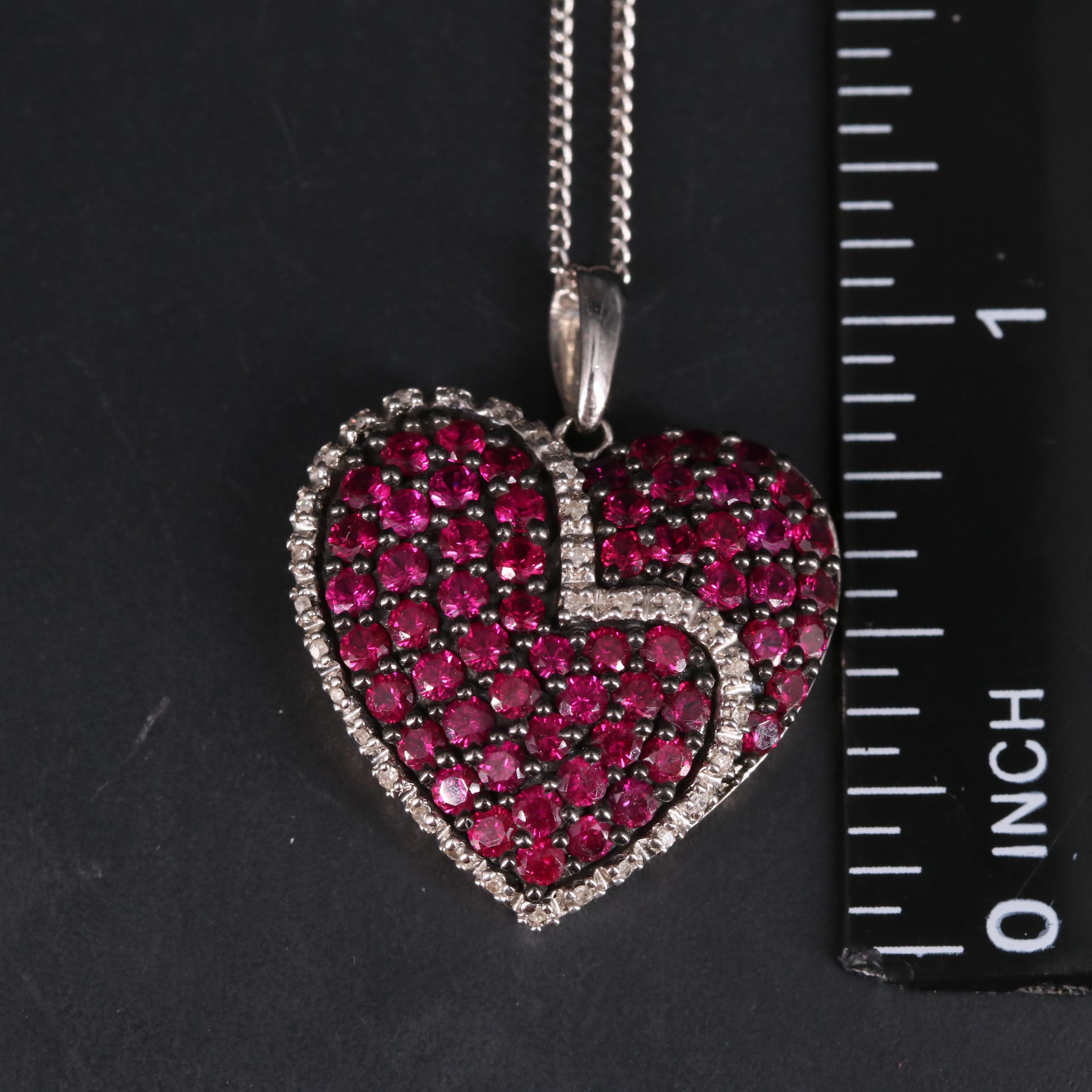Sterling Silver Ruby and Diamond Necklace