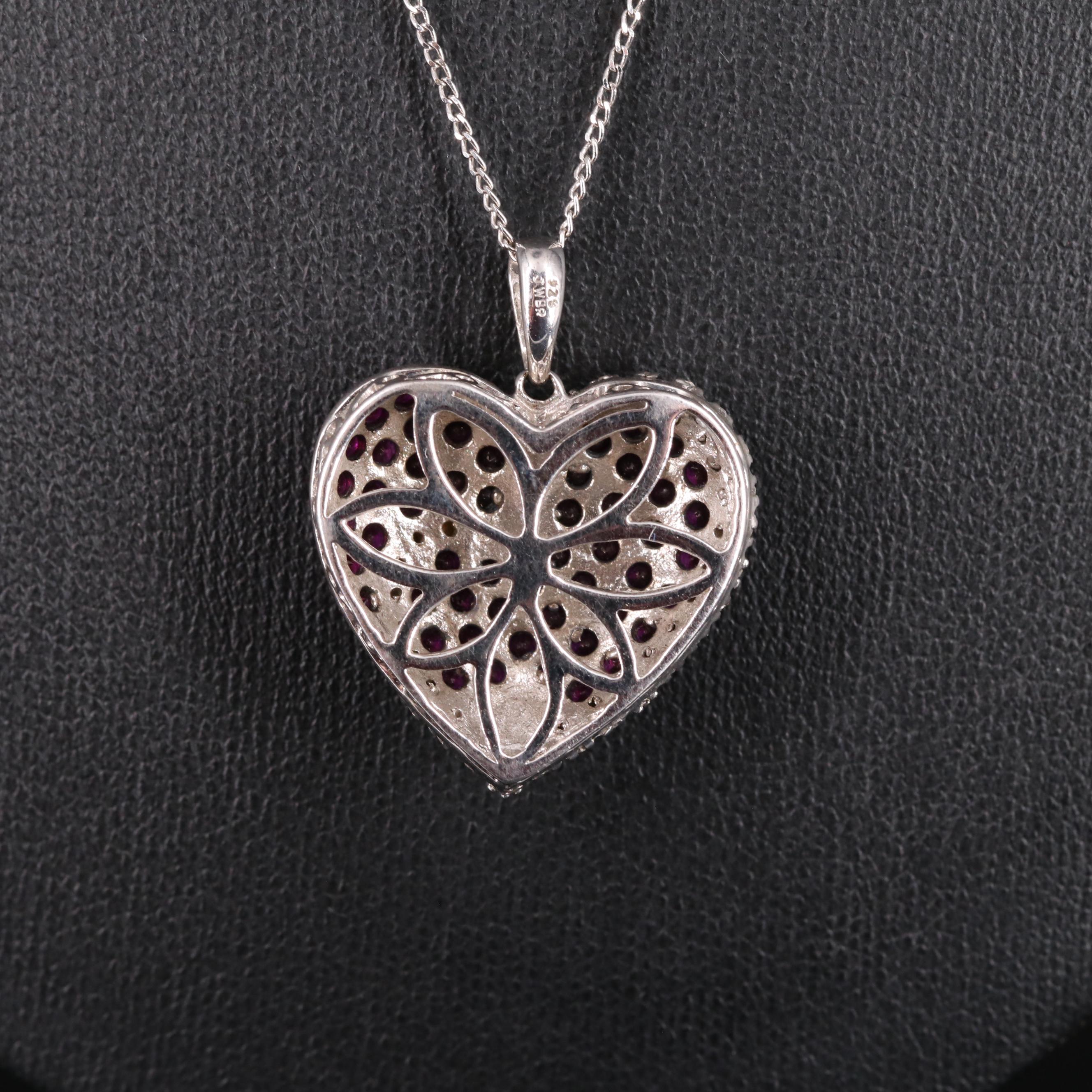 Sterling Silver Ruby and Diamond Necklace