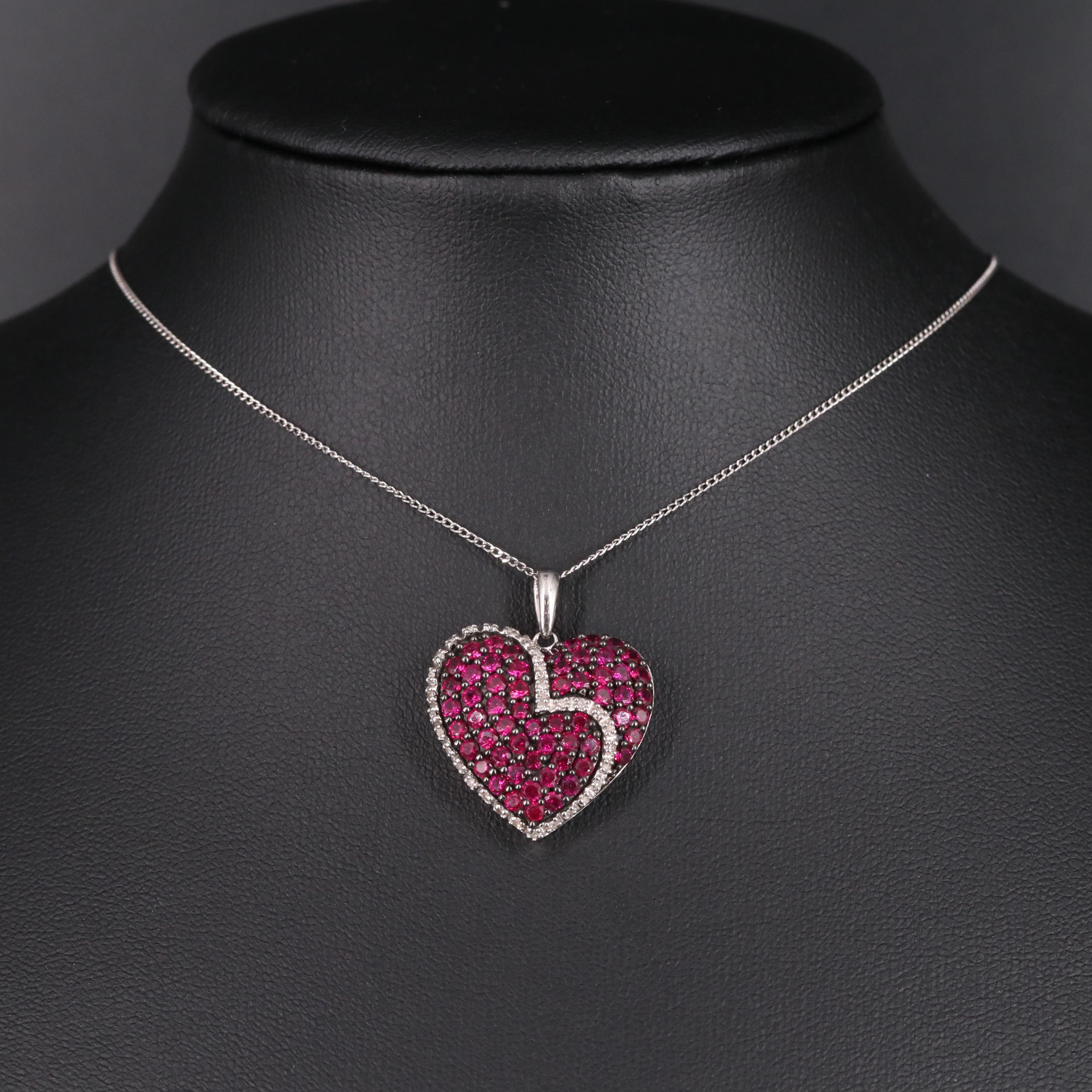 Sterling Silver Ruby and Diamond Necklace