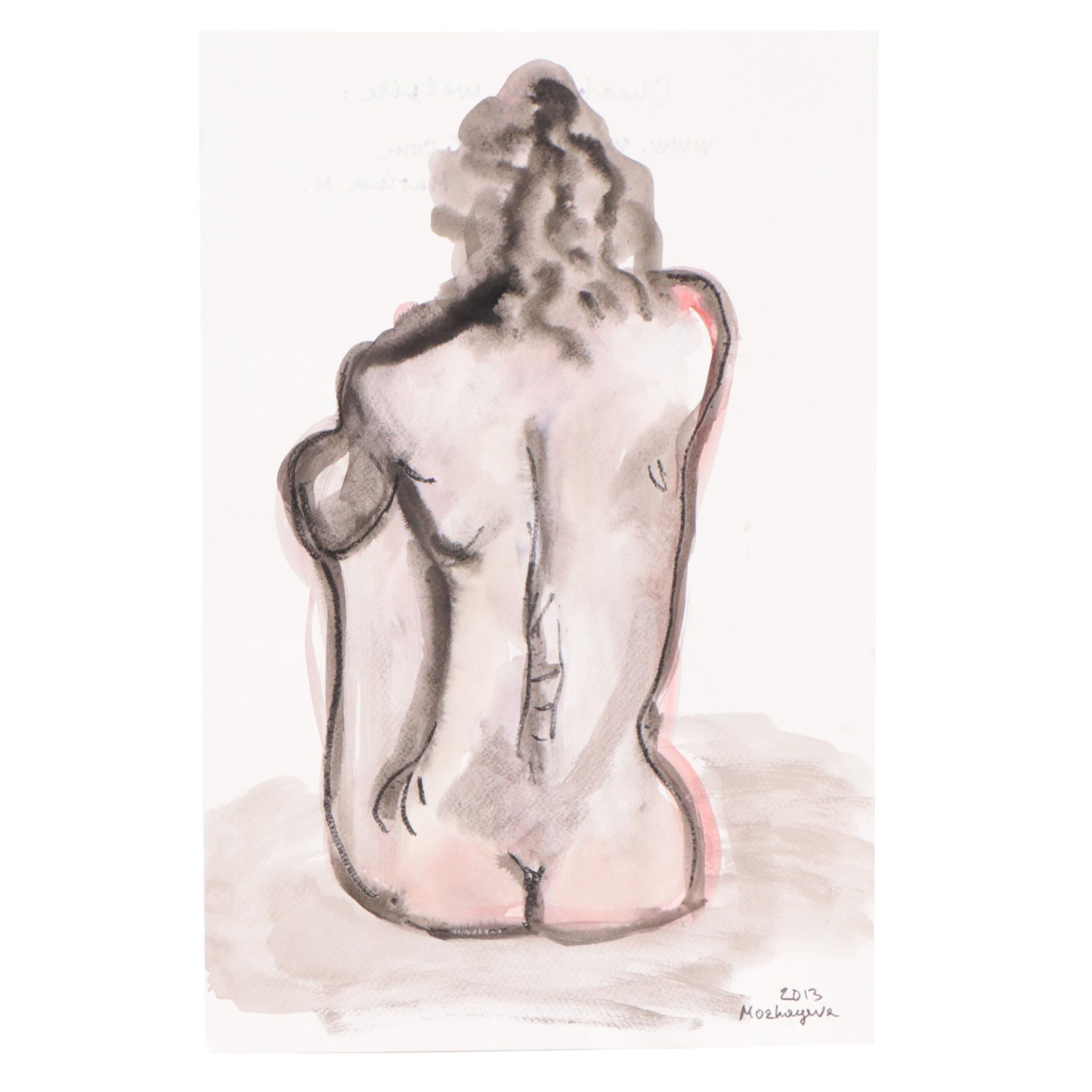 Marina Mozhayeva Watercolor Painting of Seated Nude, 2013