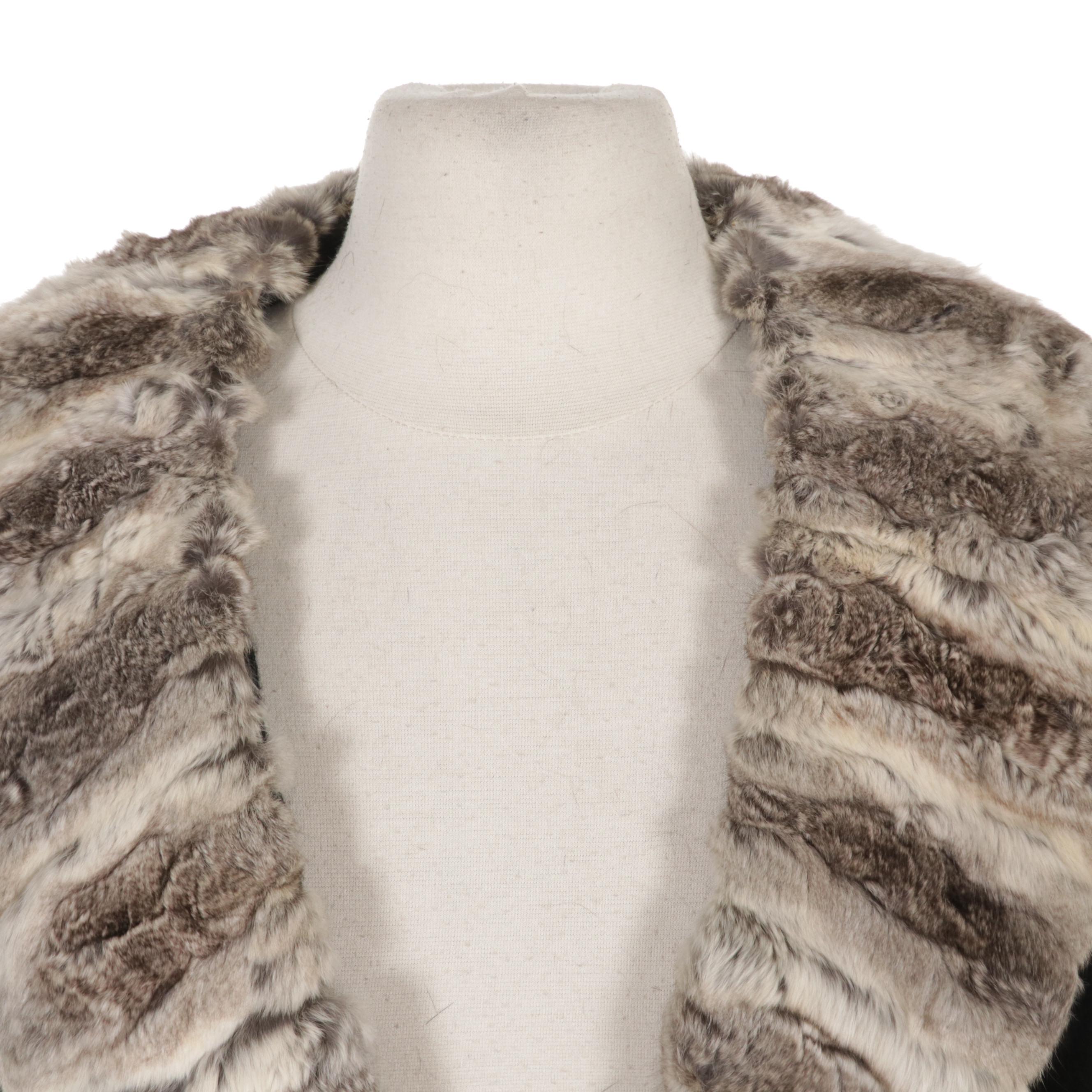 Wool Cropped Sweater with Chinchilla Dyed Rex Rabbit Fur Collar