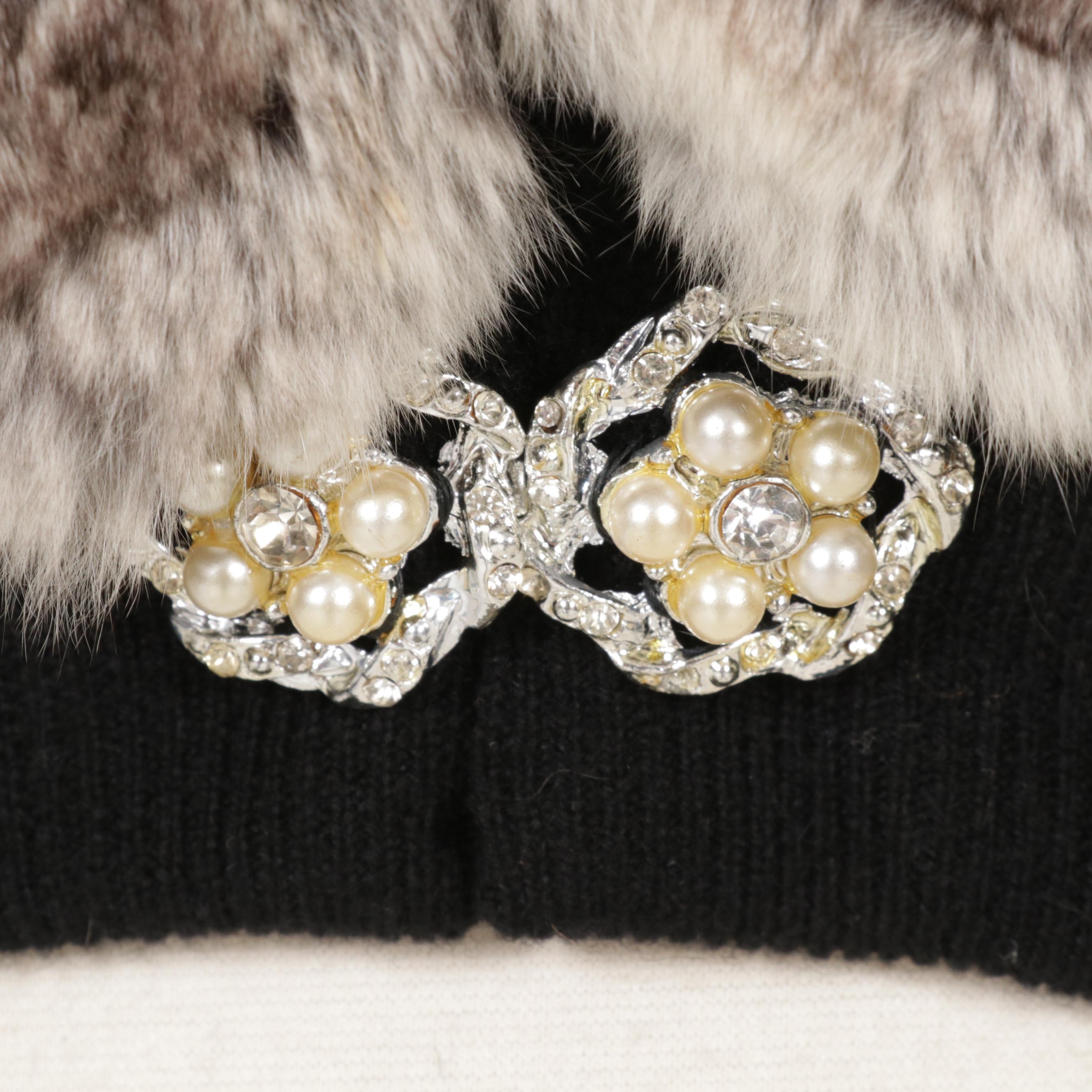 Wool Cropped Sweater with Chinchilla Dyed Rex Rabbit Fur Collar