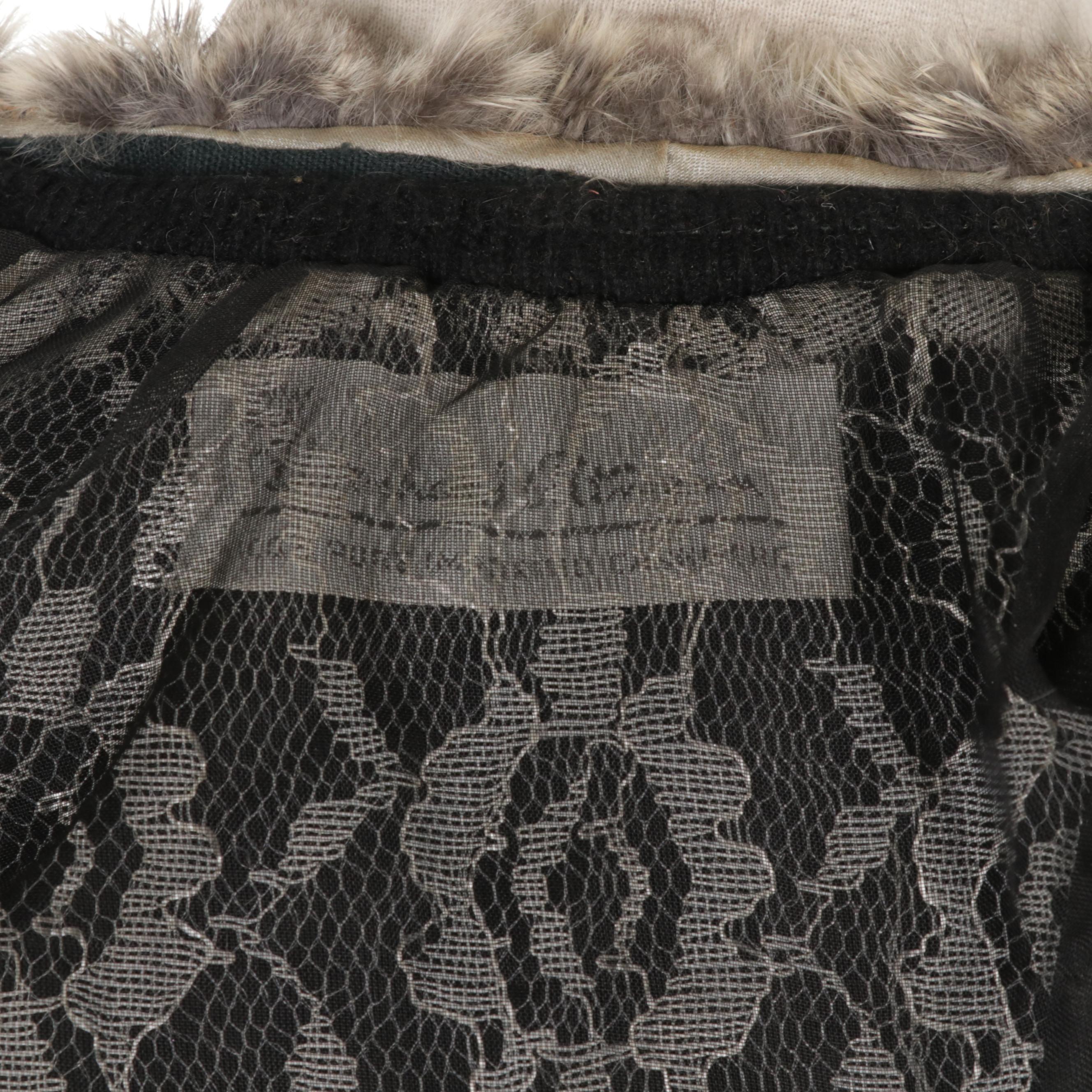 Wool Cropped Sweater with Chinchilla Dyed Rex Rabbit Fur Collar