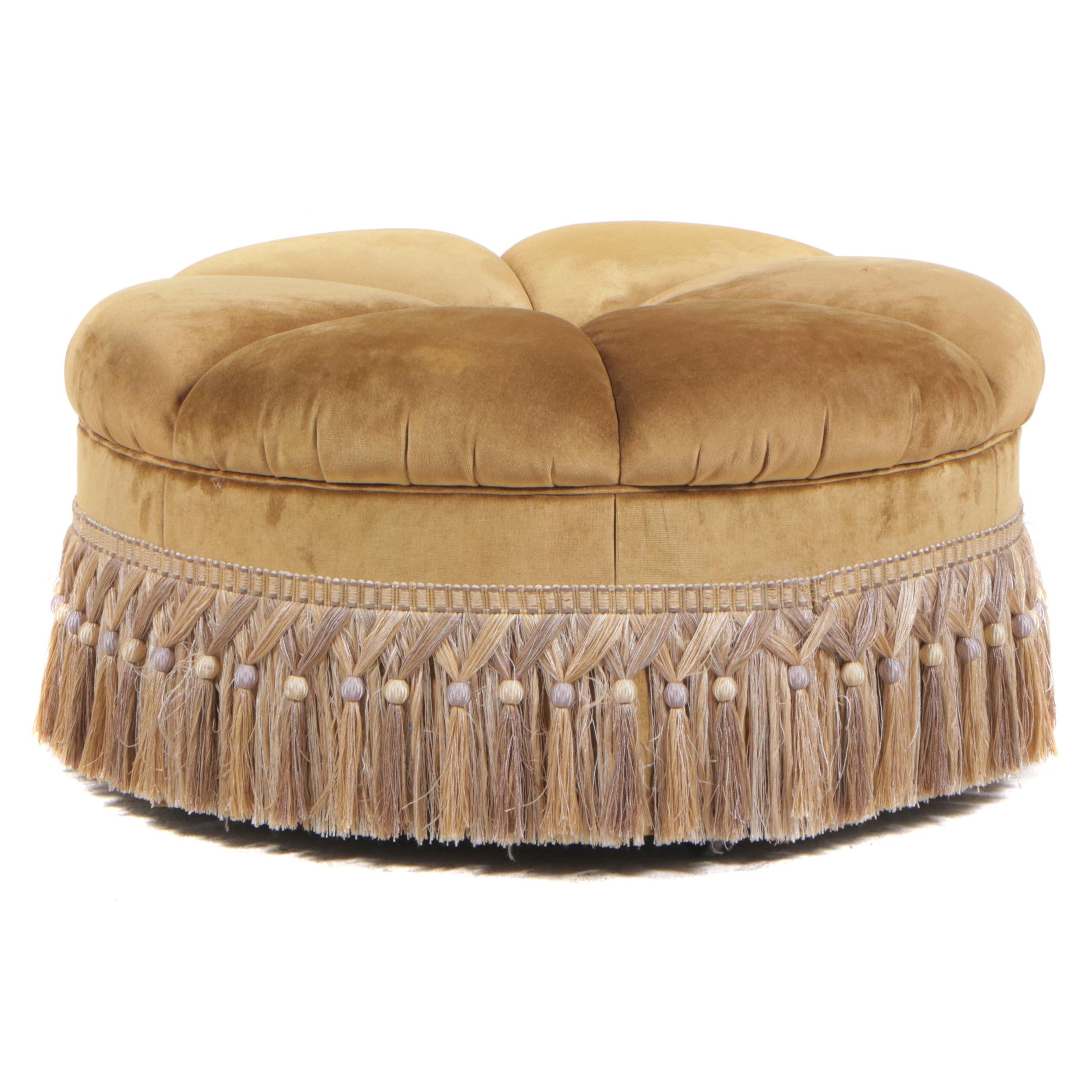 Custom-Upholstered and Button-Tufted Rolling Ottoman