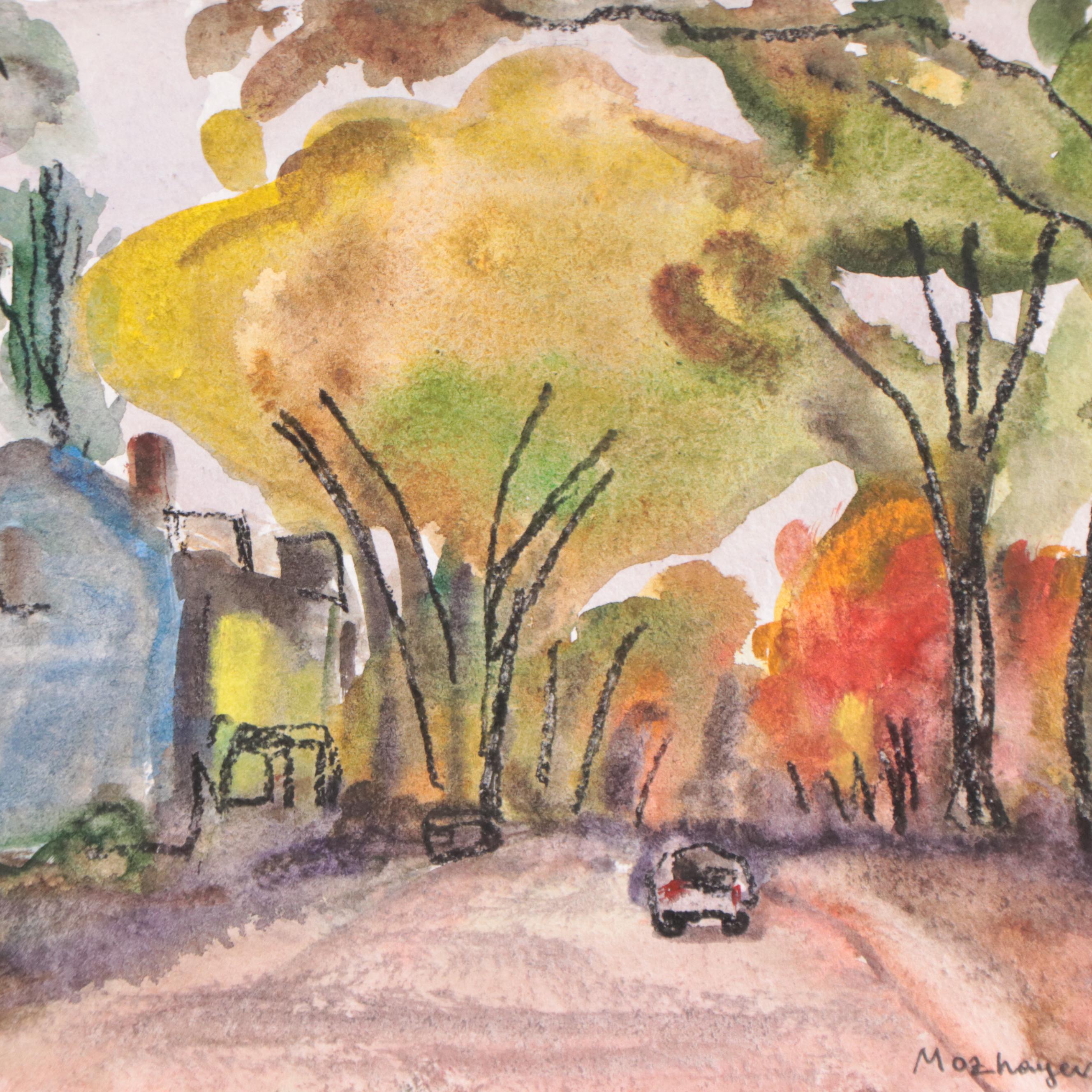 Marina Mozhayeva Watercolor Painting of Street Scene, 21st Century