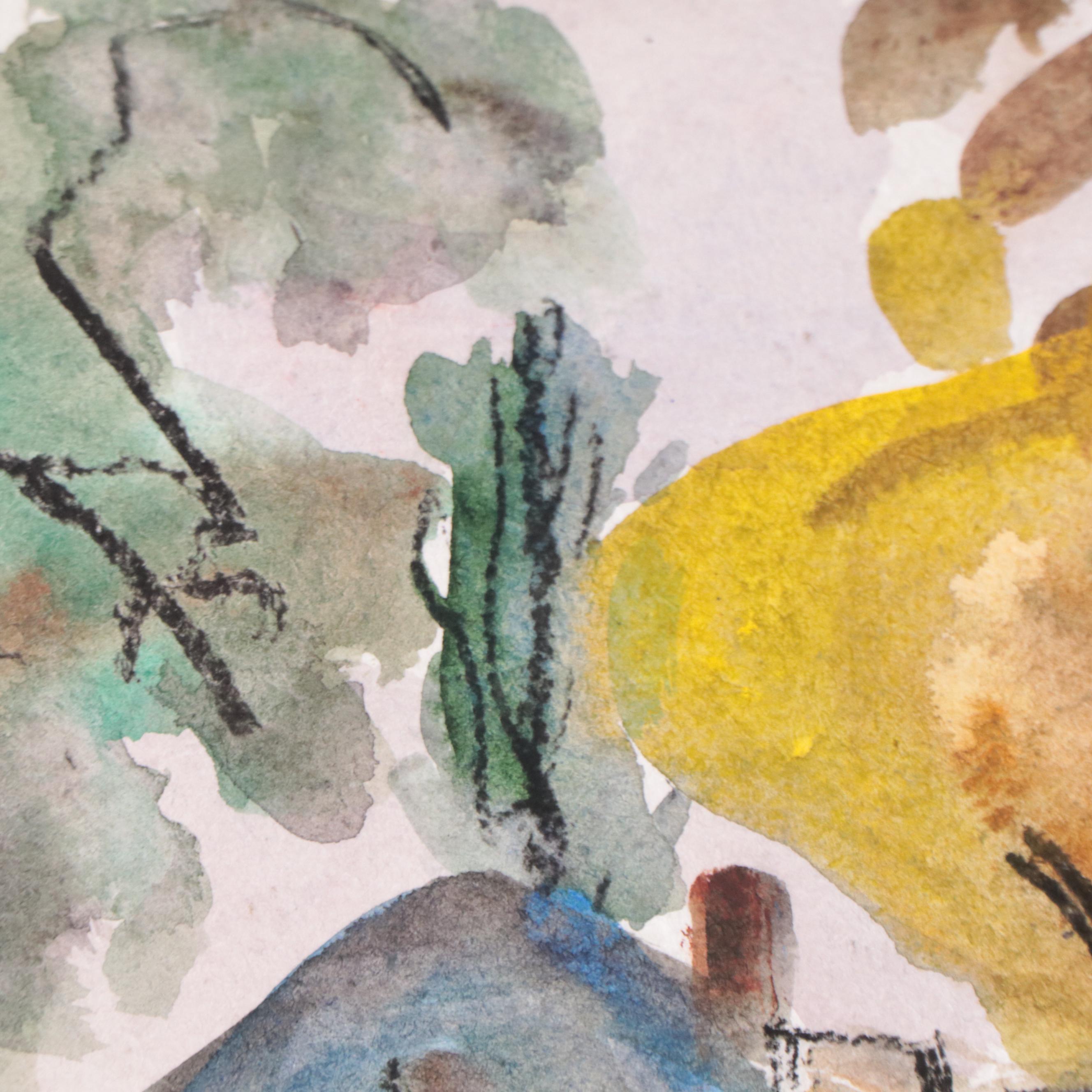 Marina Mozhayeva Watercolor Painting of Street Scene, 21st Century