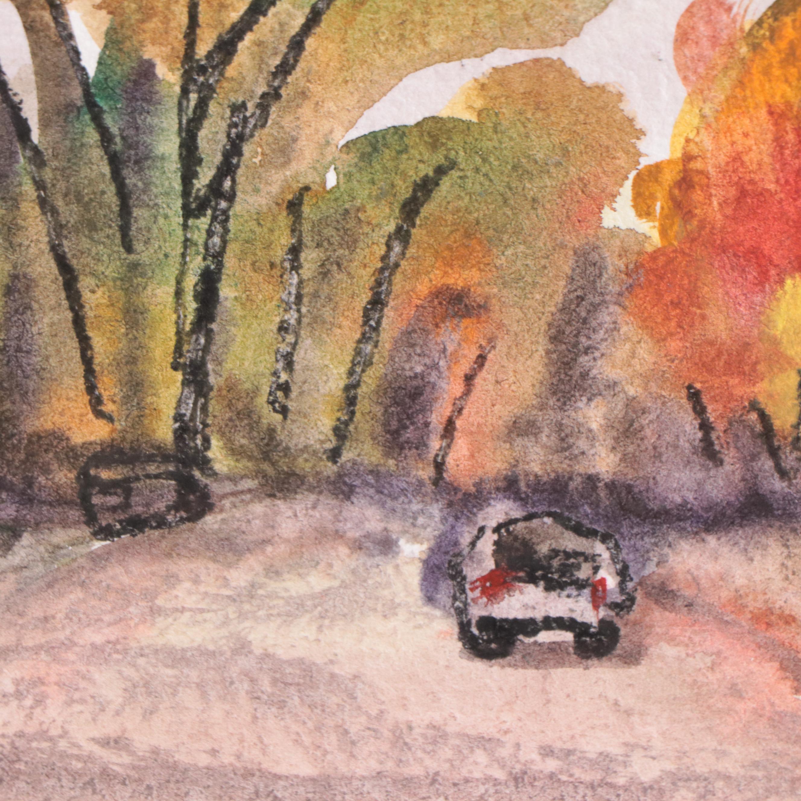 Marina Mozhayeva Watercolor Painting of Street Scene, 21st Century