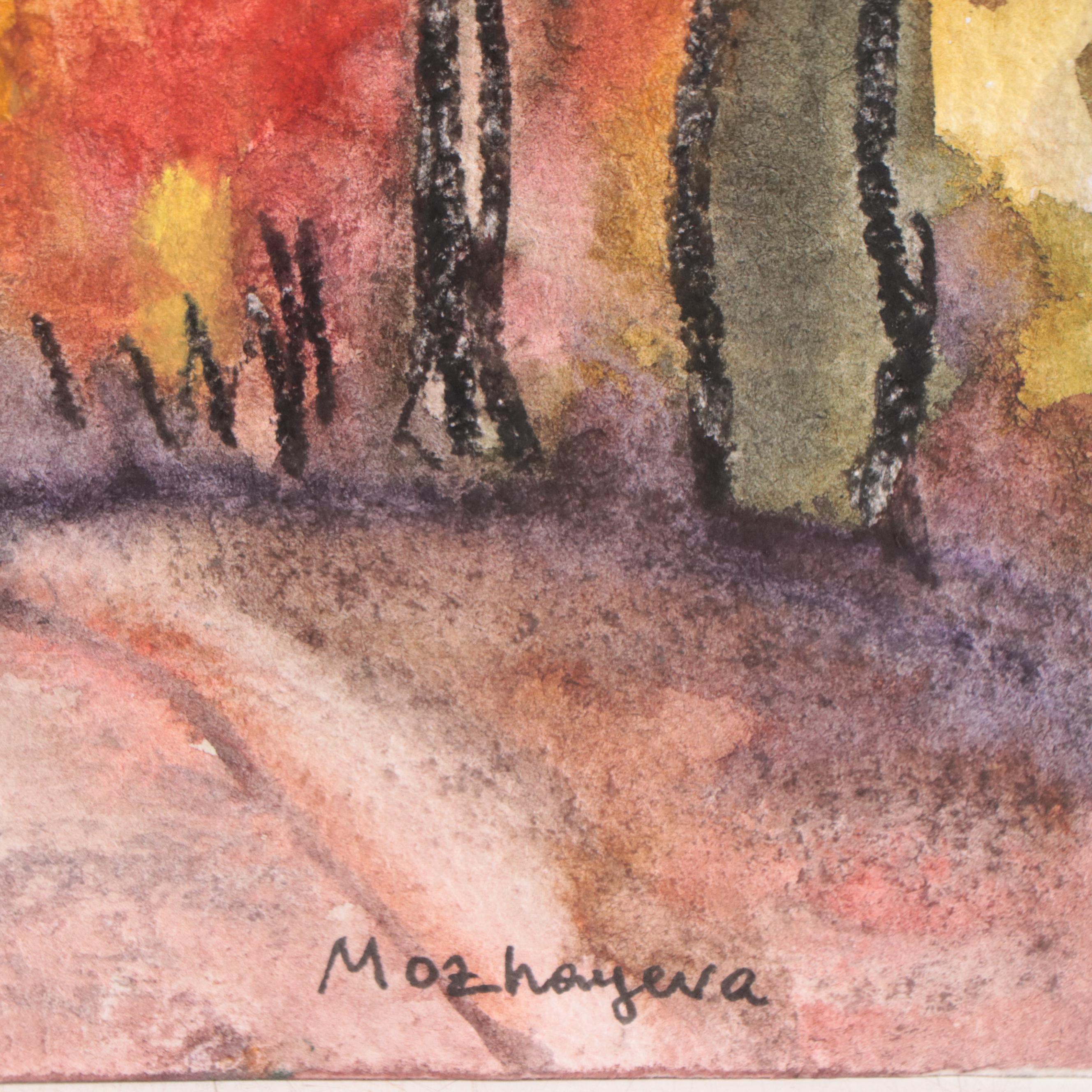 Marina Mozhayeva Watercolor Painting of Street Scene, 21st Century