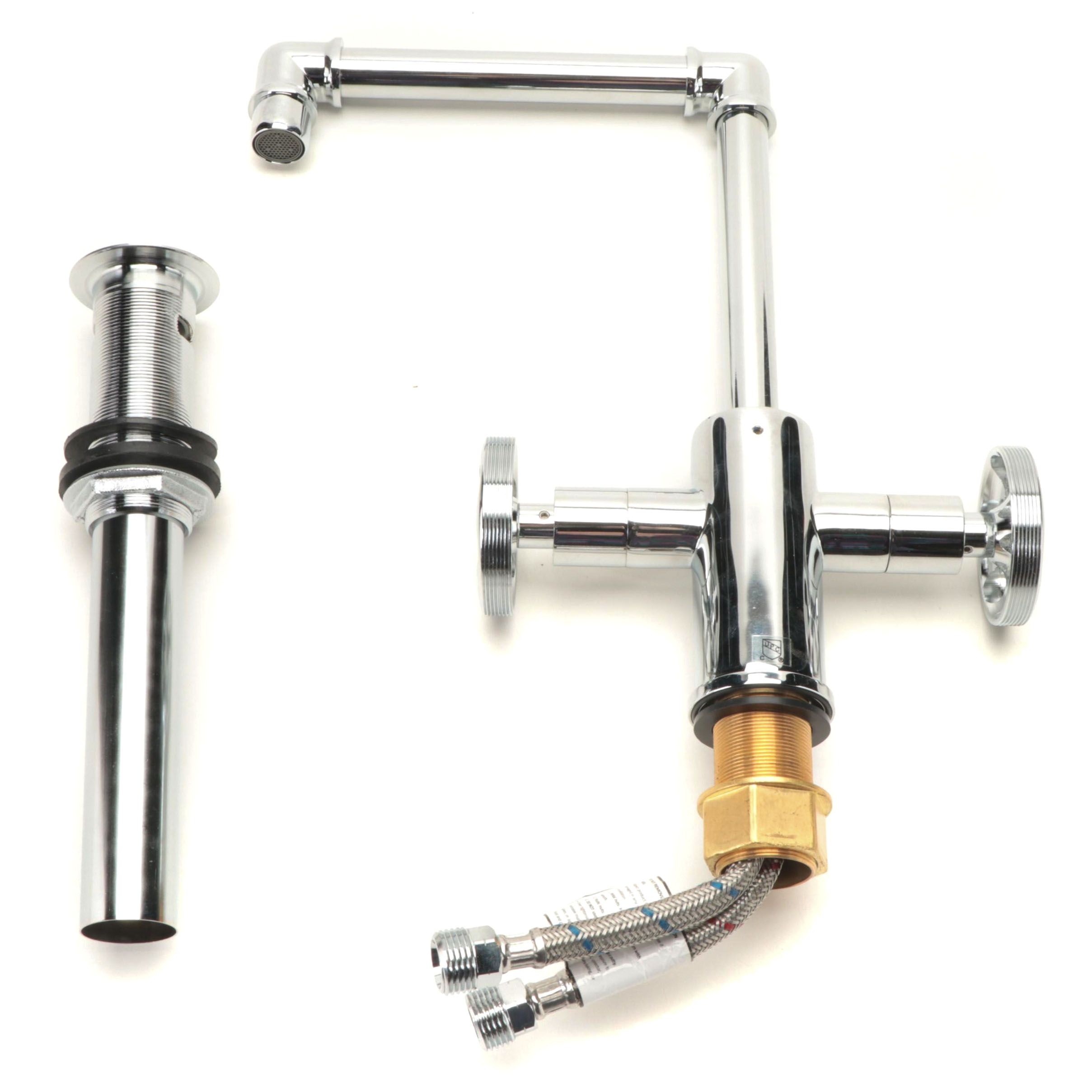 Industrial Style Chrome Finish Single-Hole Bathroom Faucet with Pop-Up Drain