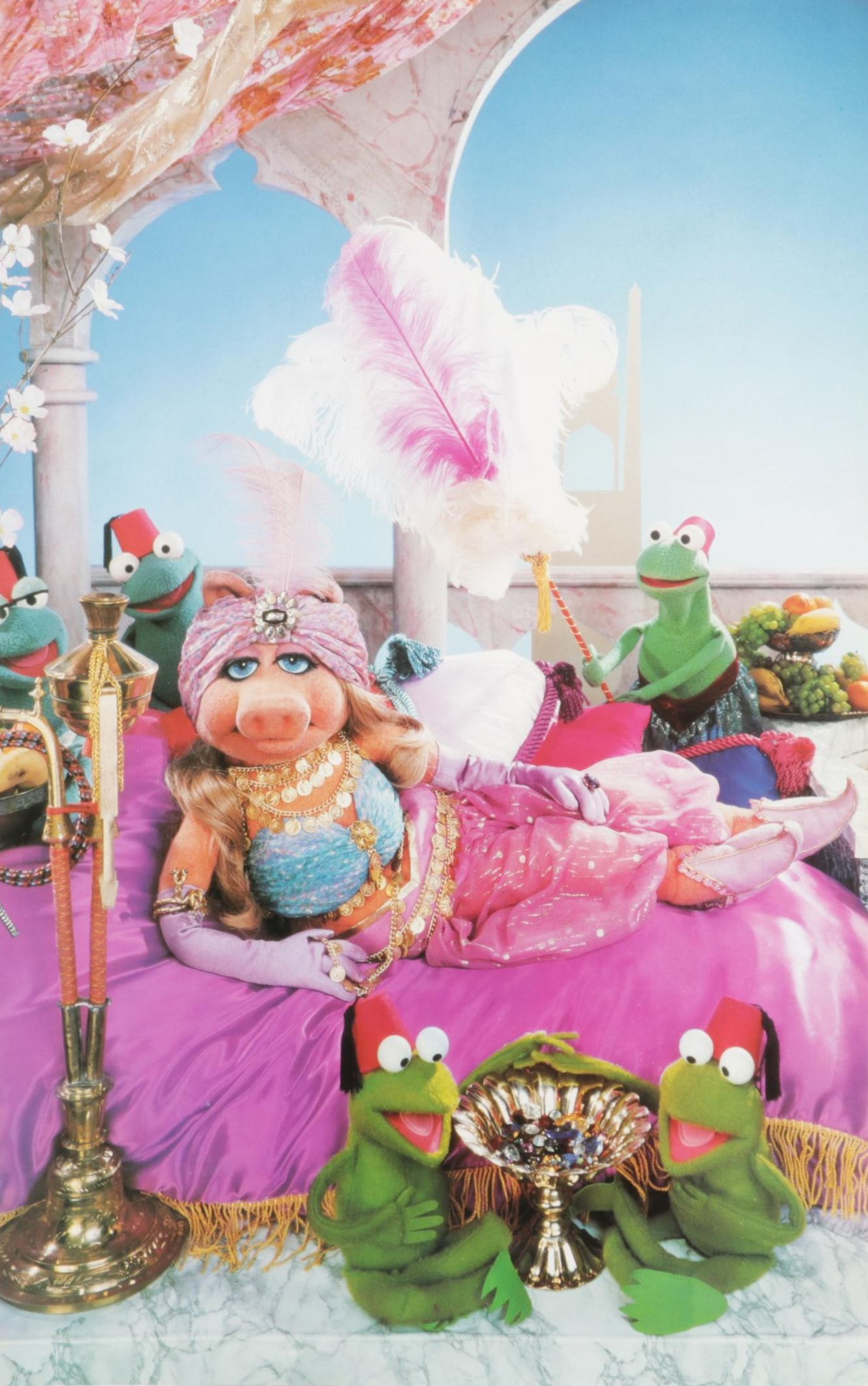 Miss Piggy Pampered by Frogs Offset Lithograph From "Miss Piggy's Poster Book"