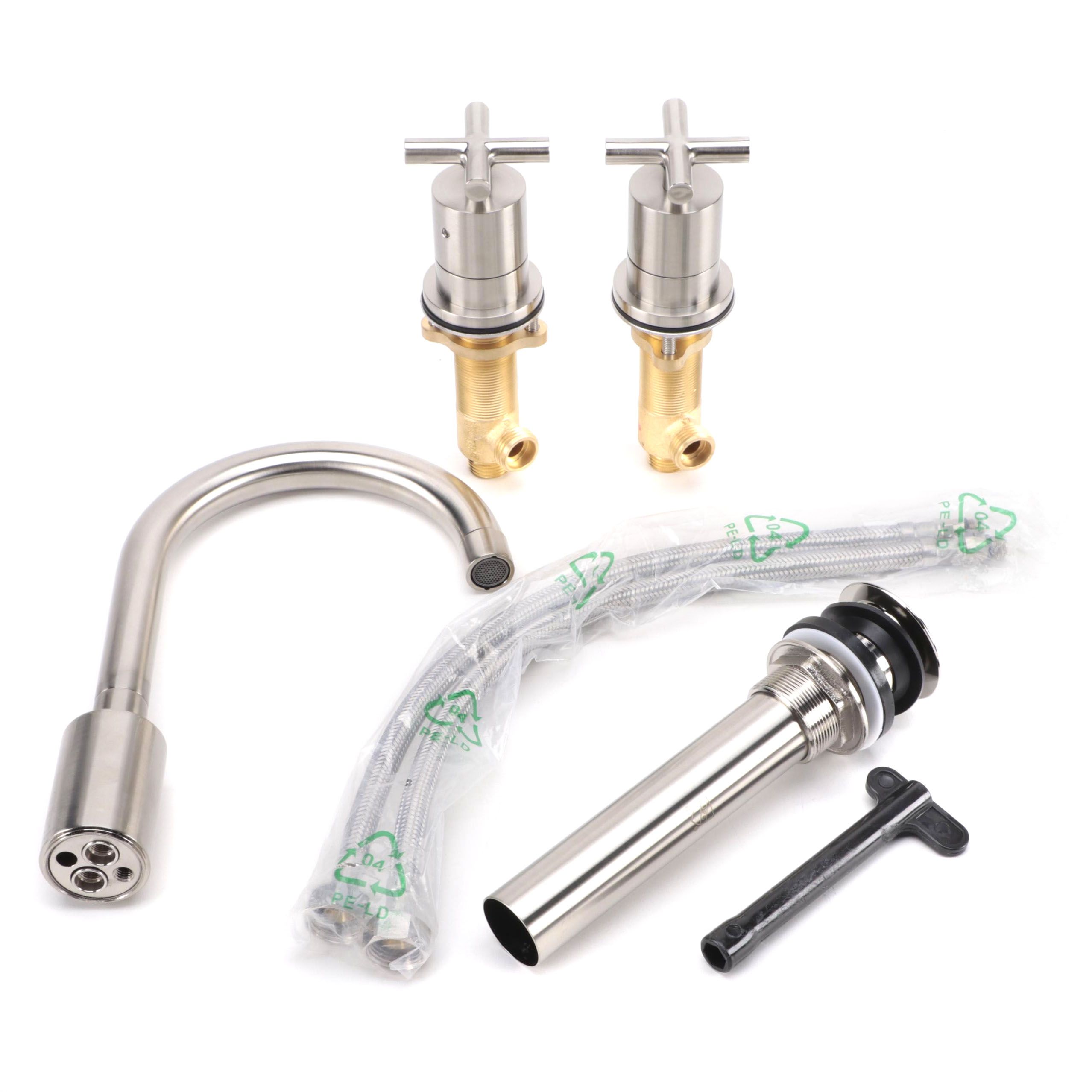 Modernist Brushed Nickel Finish Widespread Bathroom Faucet with Pop-Up Drain