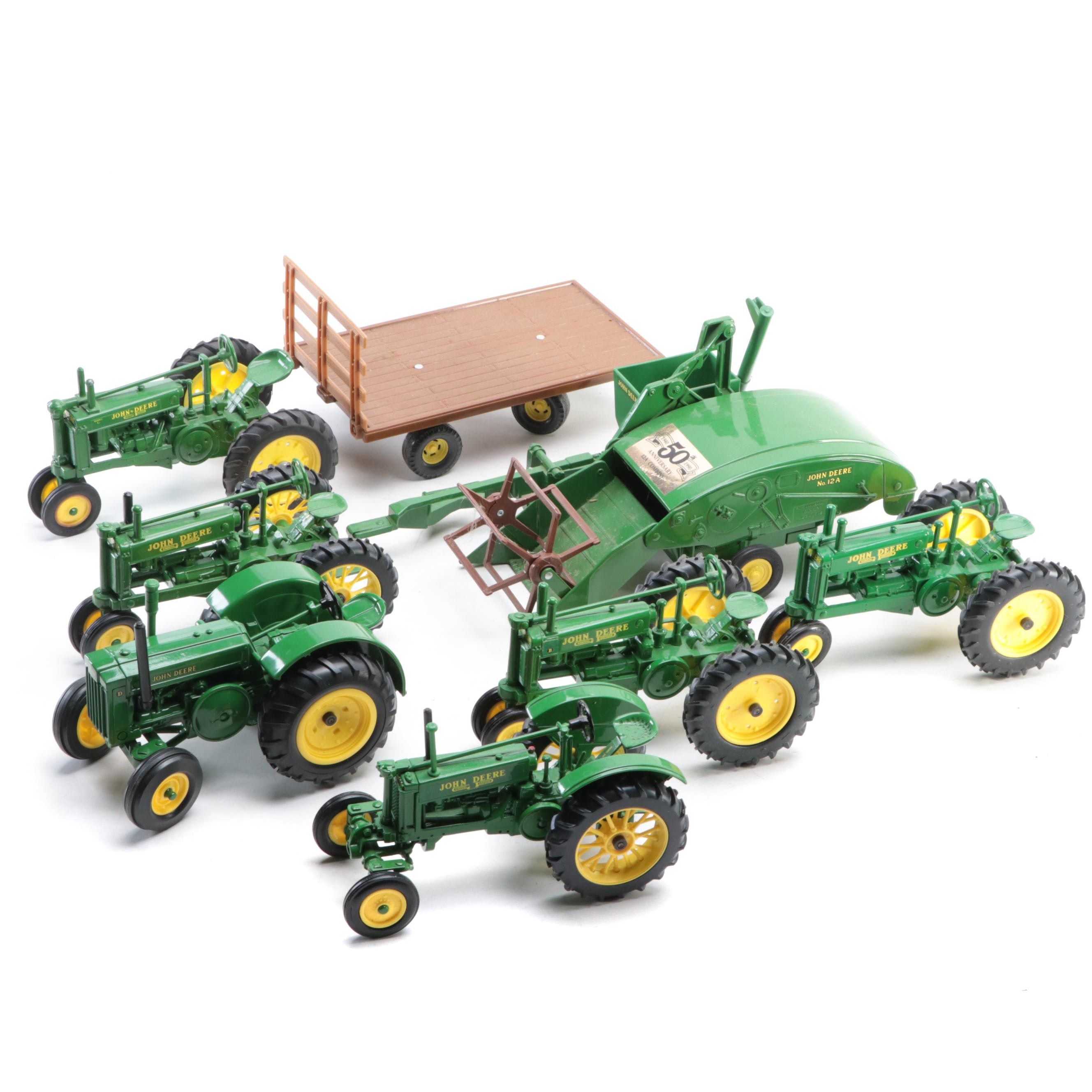 Ertl and Other John Deer Diecast Tractors, Hay Wagon and Combine