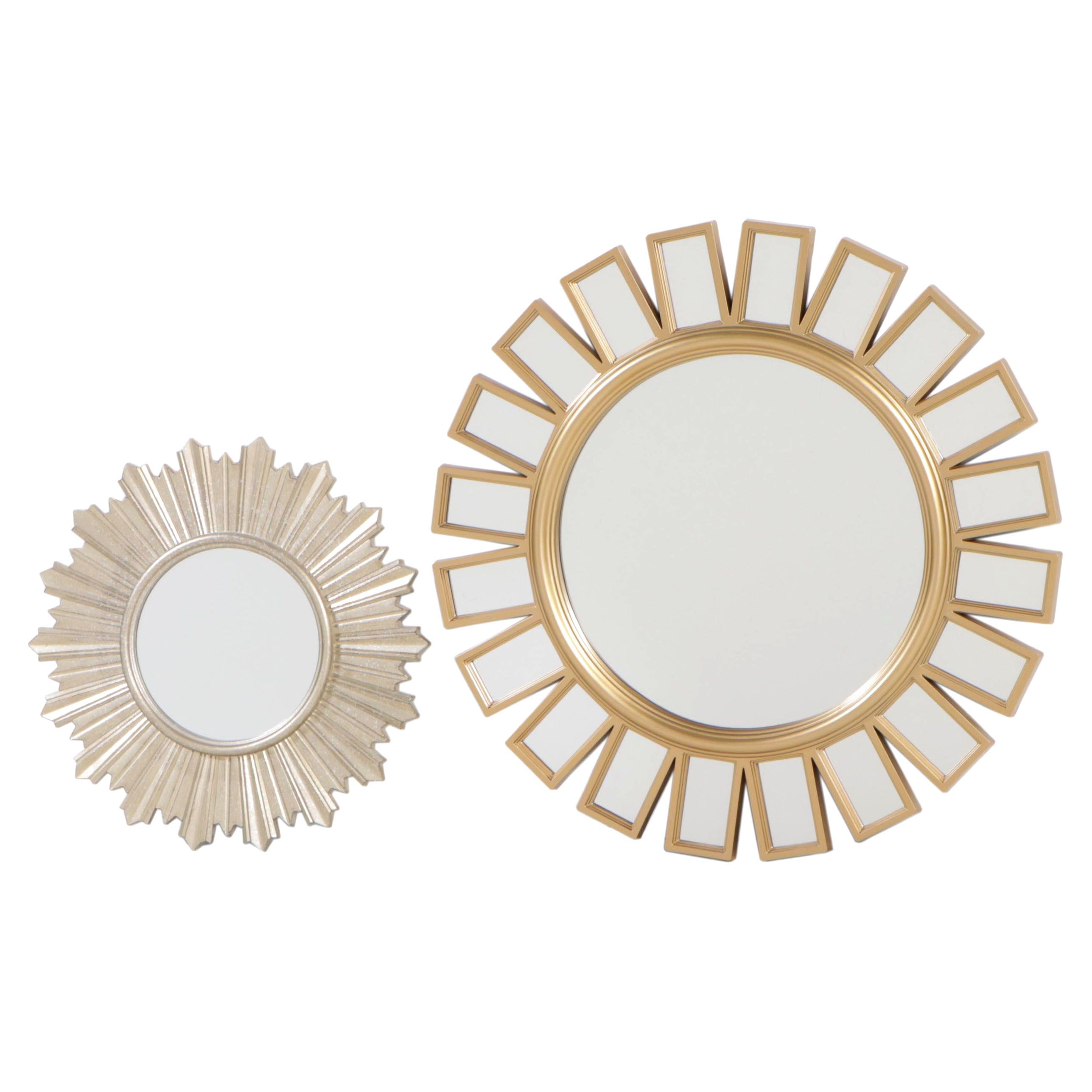 Two Modernist Style Gilt-Decorated and Molded Plastic Sunburst Mirrors