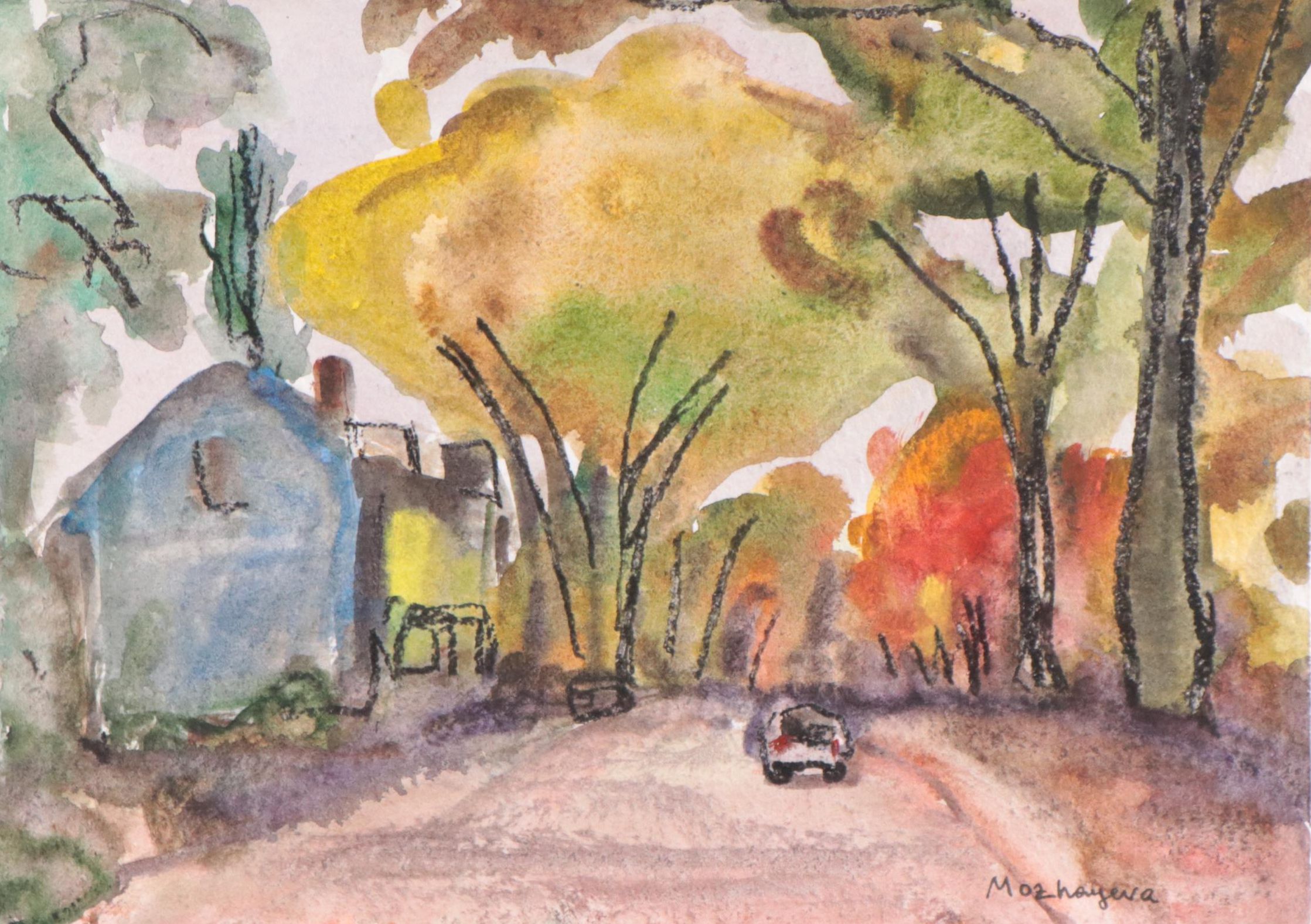 Marina Mozhayeva Watercolor Painting of Street Scene, 21st Century