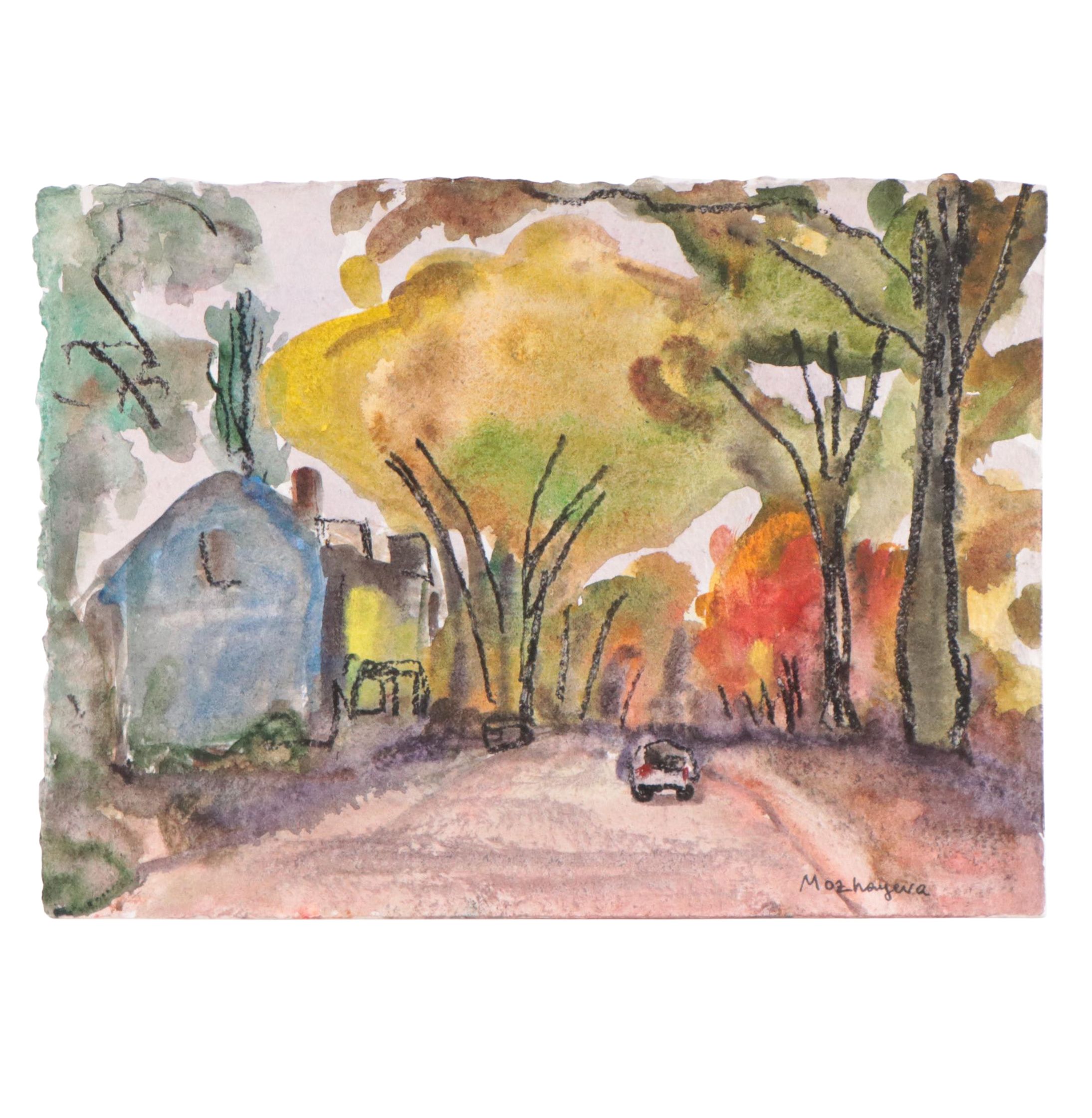 Marina Mozhayeva Watercolor Painting of Street Scene, 21st Century