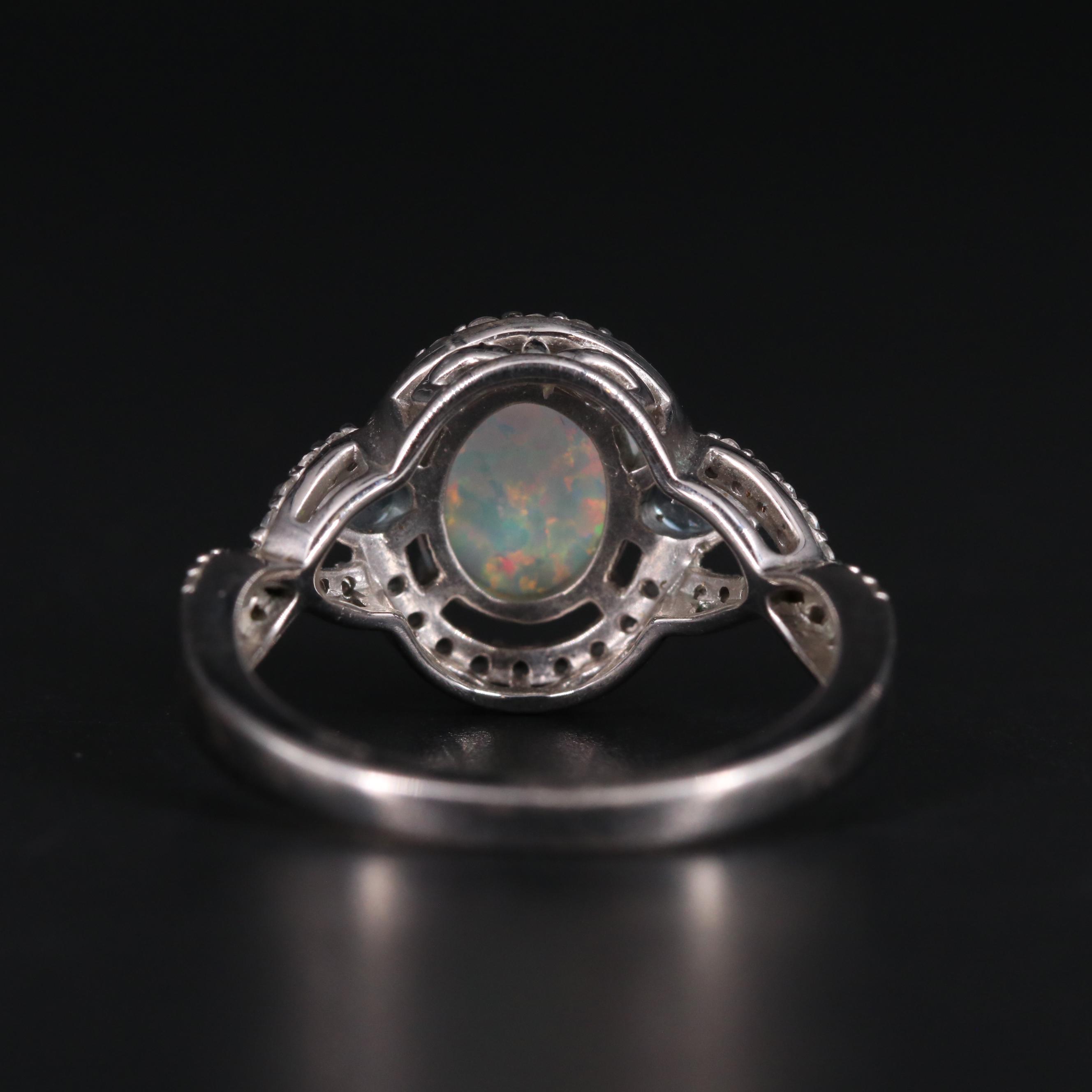 Sterling Silver Opal, Topaz, and Sapphire Ring