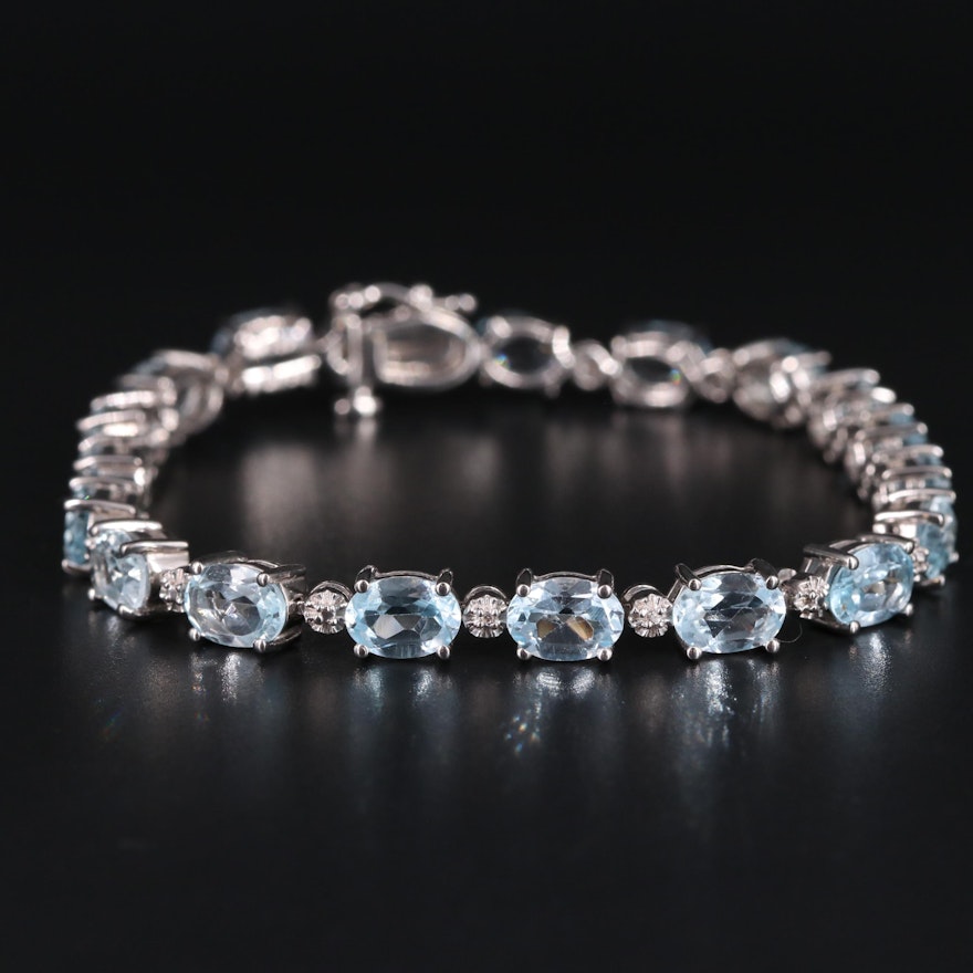 Sterling Silver Topaz and Cubic Zirconia Line Bracelet