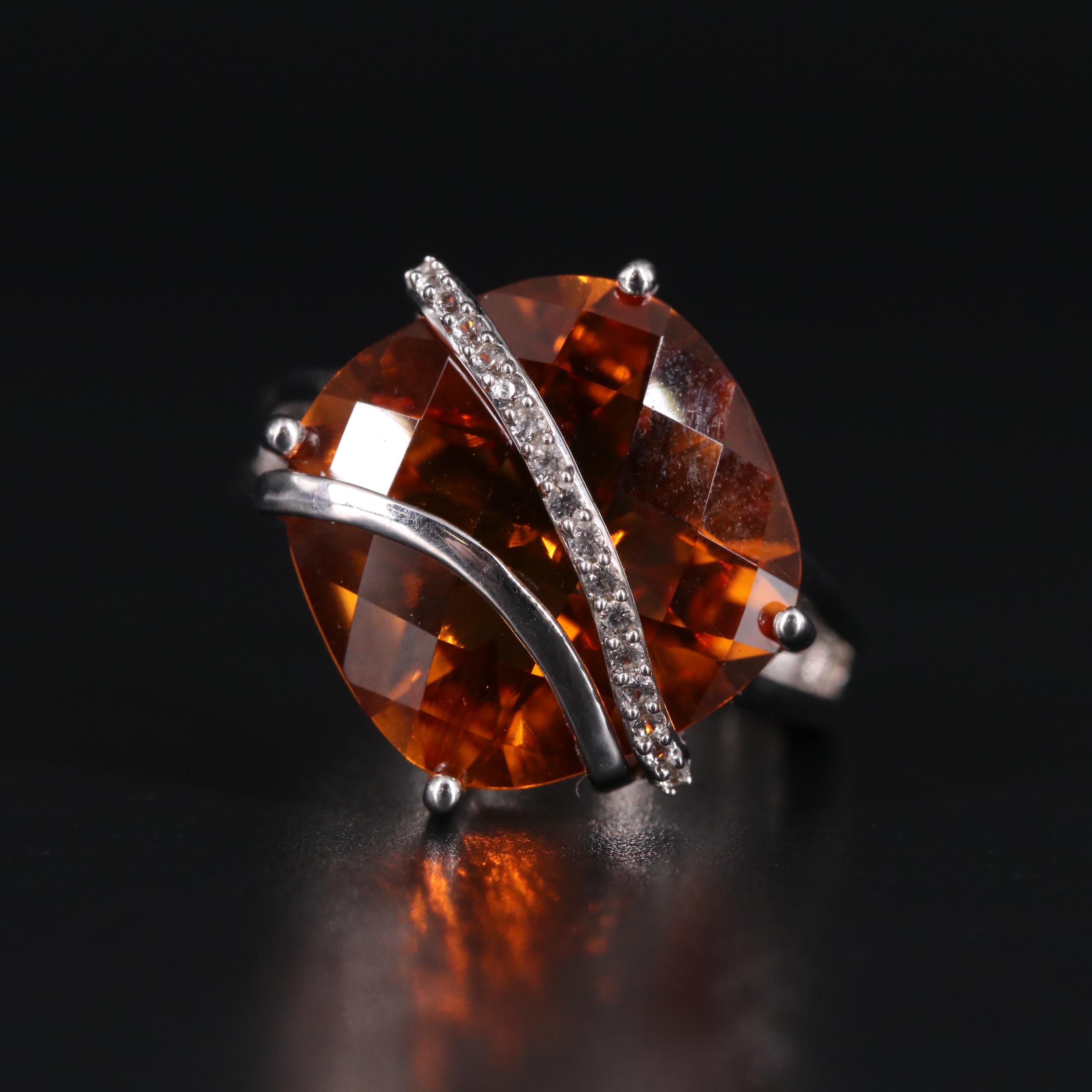 Sterling Silver Citrine and Sapphire Ring